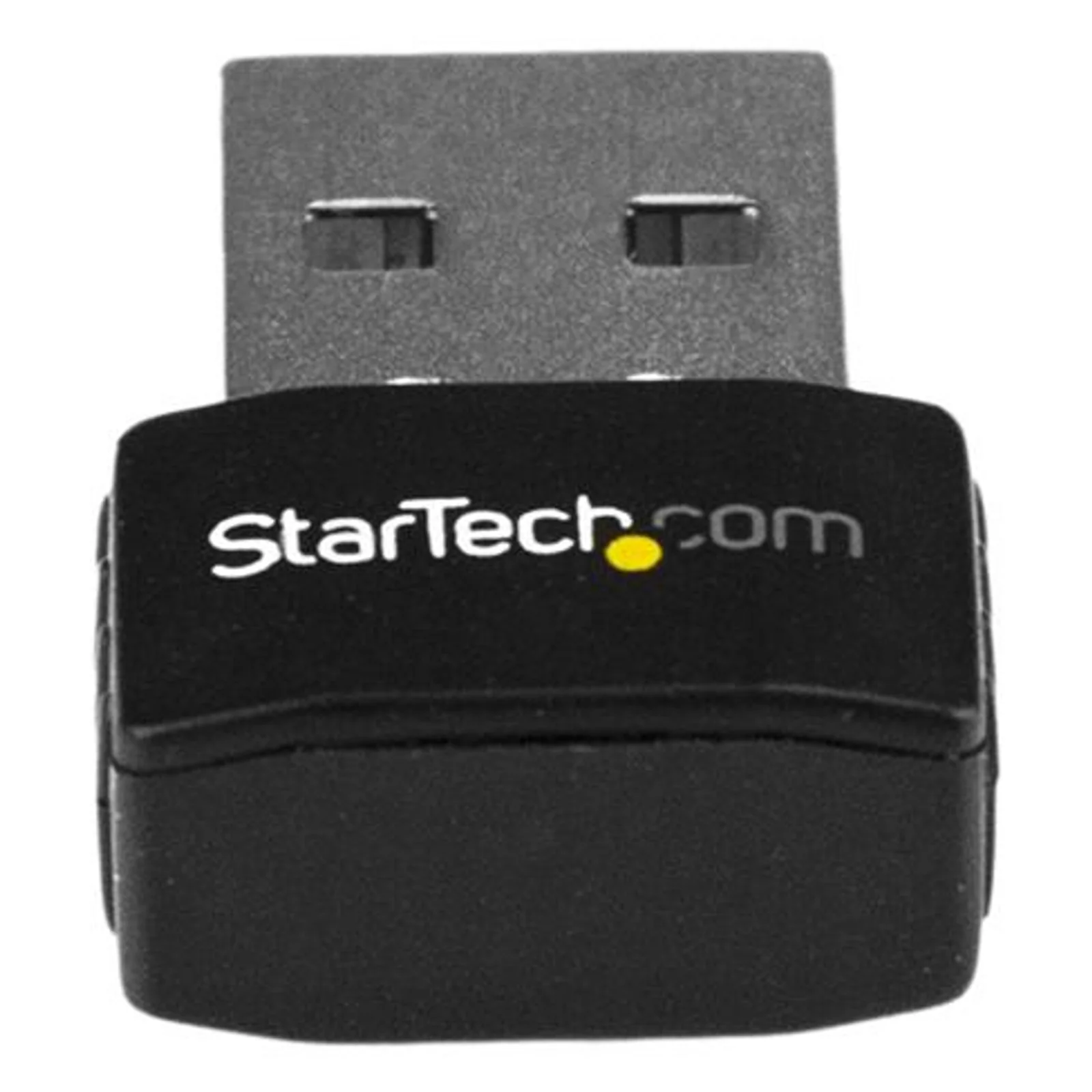 Face arrière de l'adaptateur nano noir avec logo imprimé, connecteur USB-A partiellement visible en haut