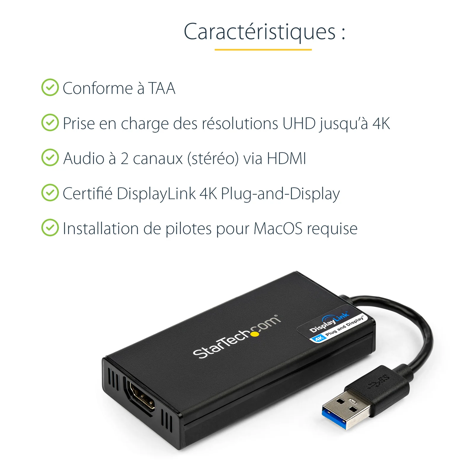 StarTech.com Adaptateur vidéo multi-écrans USB 3.0 vers HDMI - Carte graphique externe certifié DisplayLink - Ultra HD 4k