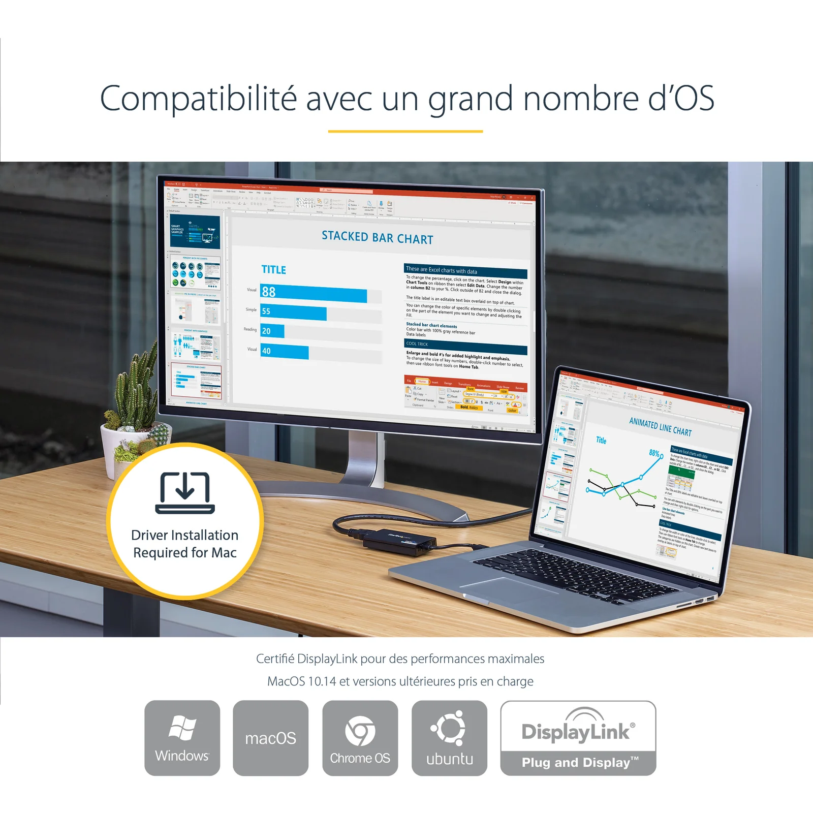 StarTech.com Adaptateur vidéo multi-écrans USB 3.0 vers HDMI - Carte graphique externe certifié DisplayLink - Ultra HD 4k