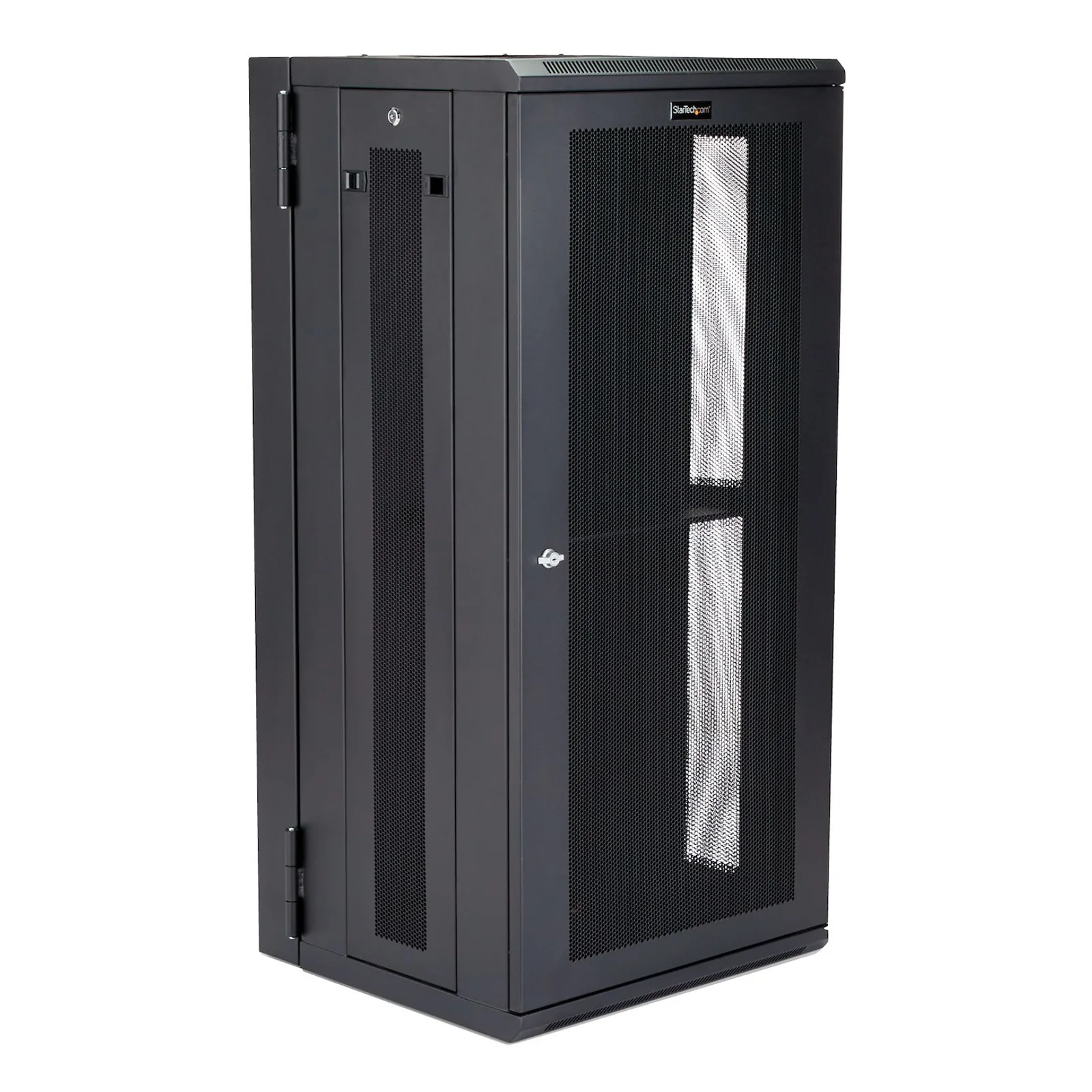 StarTech.com RK2620WALHM armoire 26U vue latérale, porte grillagée et serrure à clé