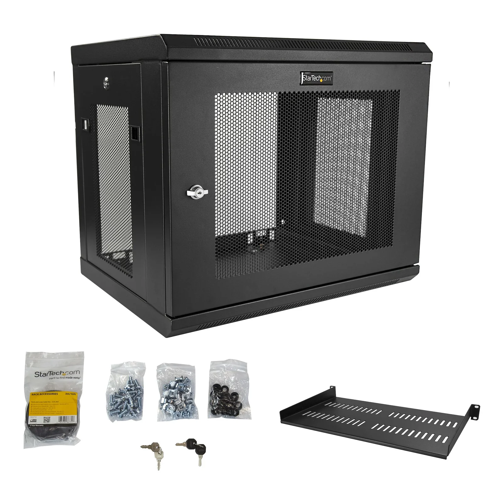StarTech.com Armoire Réseau Murale 9U à 2 Montants avec Étagère 1U, Baie Serveur Murale 19" pour Données/Réseau/AV/Électronique/Équipement IT, Petite Armoire Rack Ventilée