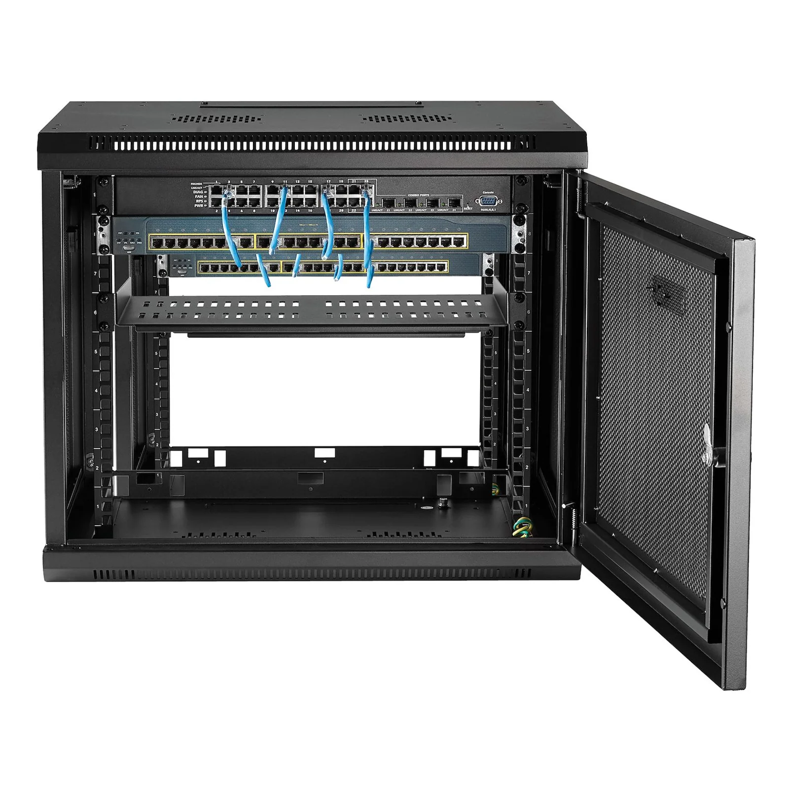 StarTech.com Armoire Réseau Murale 9U à 2 Montants avec Étagère 1U, Baie Serveur Murale 19" pour Données/Réseau/AV/Électronique/Équipement IT, Petite Armoire Rack Ventilée
