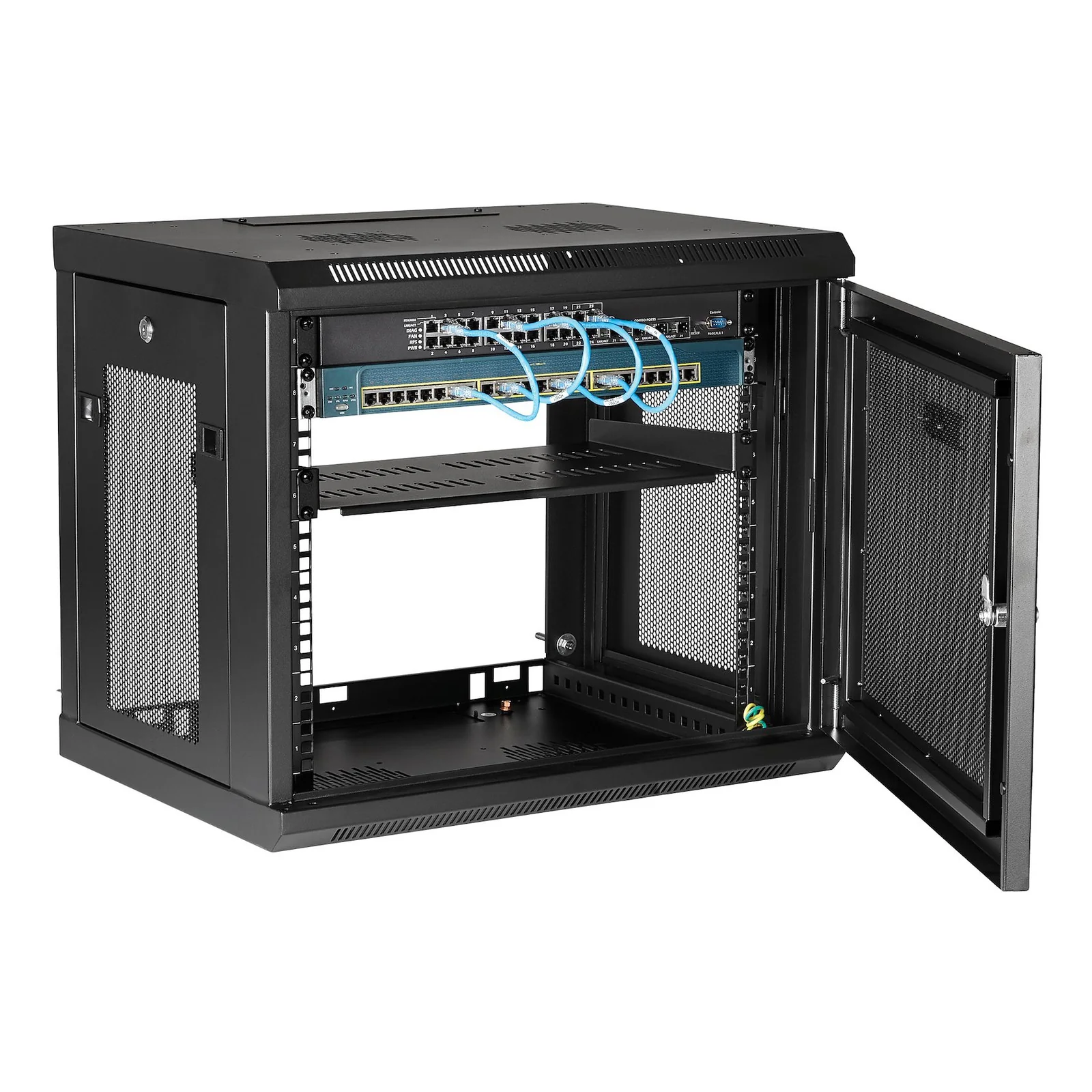 StarTech.com Armoire Réseau Murale 9U à 2 Montants avec Étagère 1U, Baie Serveur Murale 19" pour Données/Réseau/AV/Électronique/Équipement IT, Petite Armoire Rack Ventilée