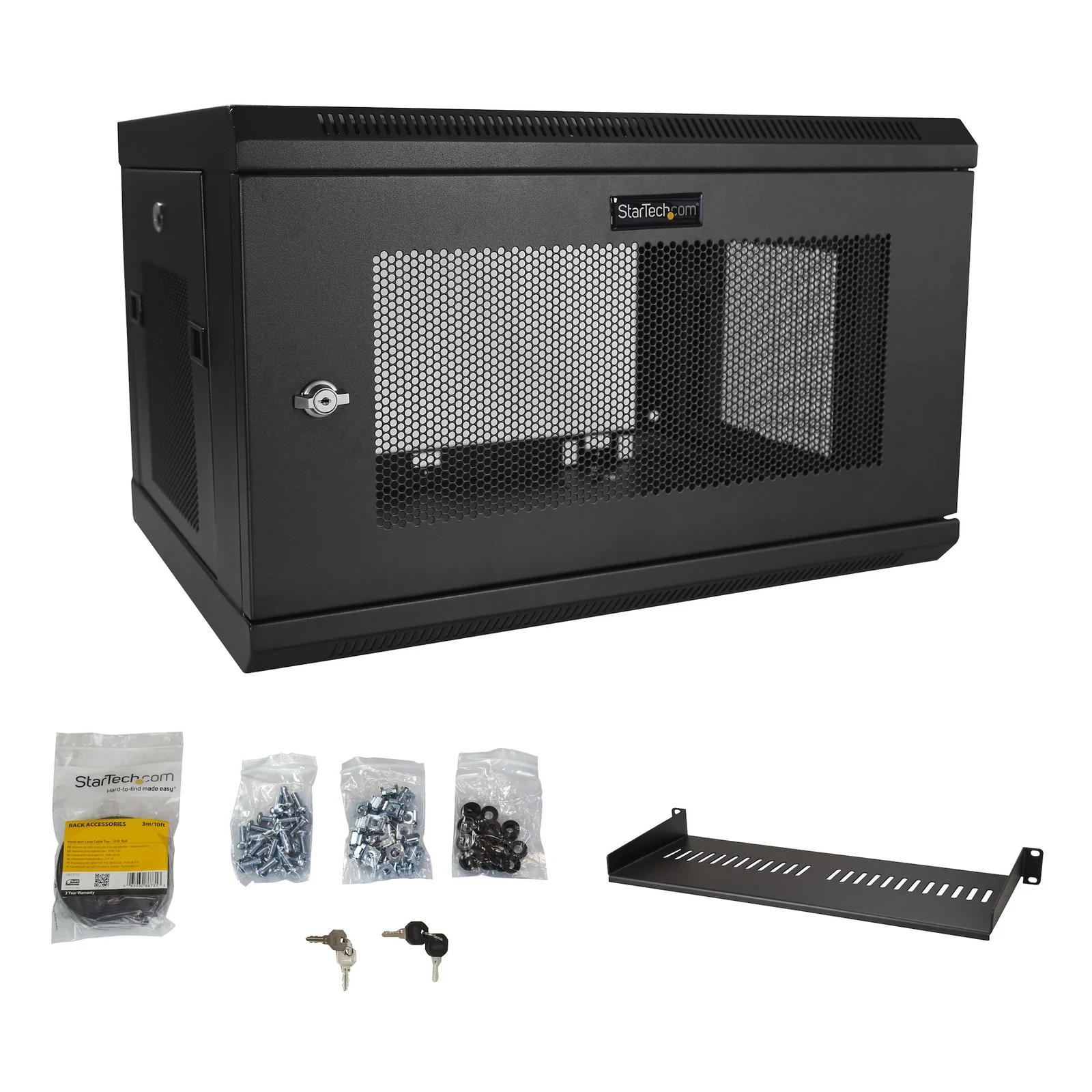 StarTech.com Armoire Réseau Murale à 2 Montants 6U avec Étagère 1U, Armoire Serveur Murale 19" à Charnières pour Équipement IT/AV/Électronique/Ordinateur, Armoire Rack Ventilée Flexible