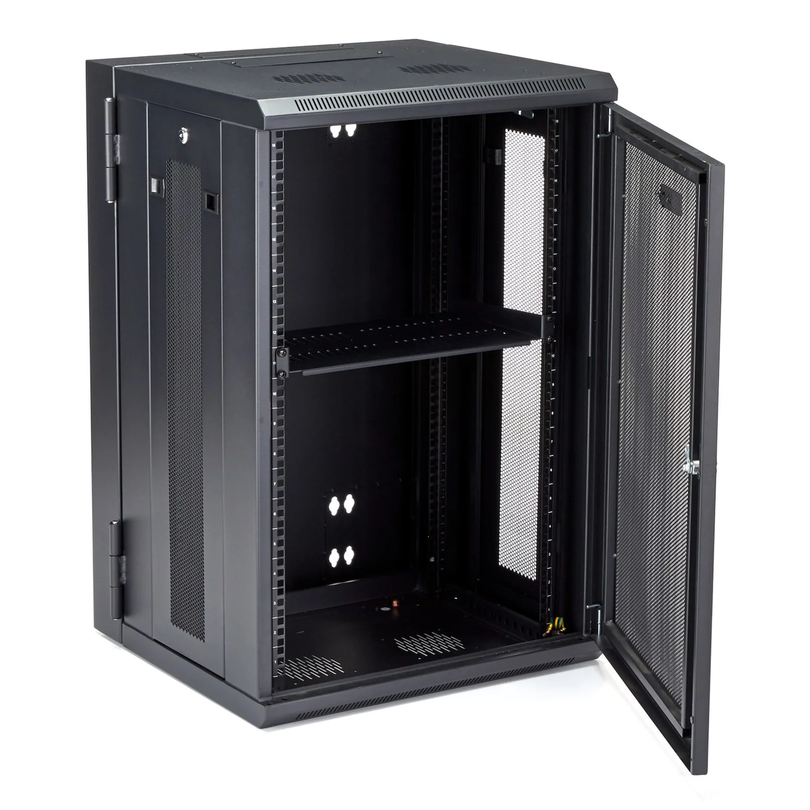 StarTech.com Armoire Réseau Murale à 4 Montants 18U avec Étagère 1U, Armoire Serveur Murale 19" à Charnières pour Équipement IT/AV/Électronique/Ordinateur, Armoire Rack Ventilée Flexible