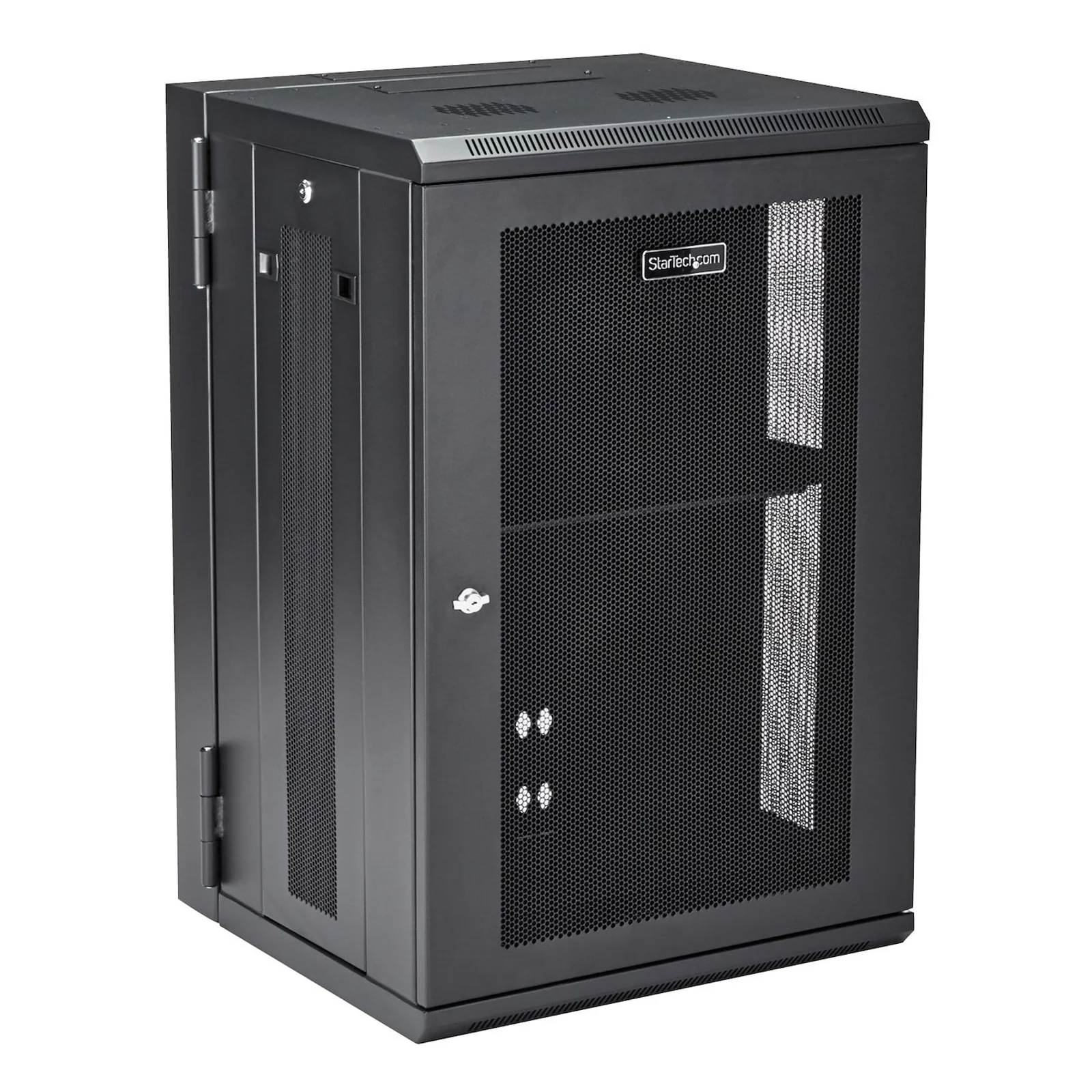 StarTech.com Armoire Réseau Murale à 4 Montants 18U avec Étagère 1U, Armoire Serveur Murale 19" à Charnières pour Équipement IT/AV/Électronique/Ordinateur, Armoire Rack Ventilée Flexible