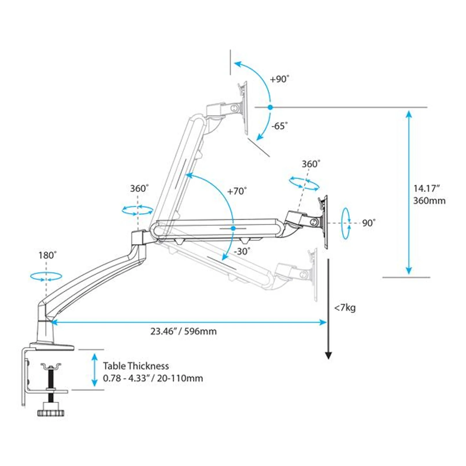 StarTech.com Bras articulé slim pour moniteur avec gestion de câbles - Support de bureau pour écran LCD / LED