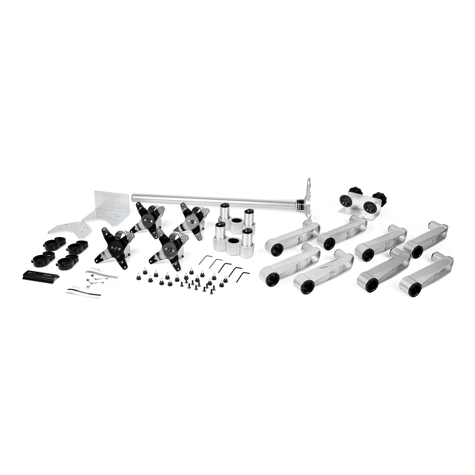 StarTech.com Bras de Support de Bureau pour Quatre Moniteurs - Support sur Mât Articulé/Réglable en Hauteur pour Écrans VESA 4 2x2 Jusqu'à 30"(11,2kg) - Inclinaison/Pivotement/Rotation - Pince en C/Anneau - Argent
