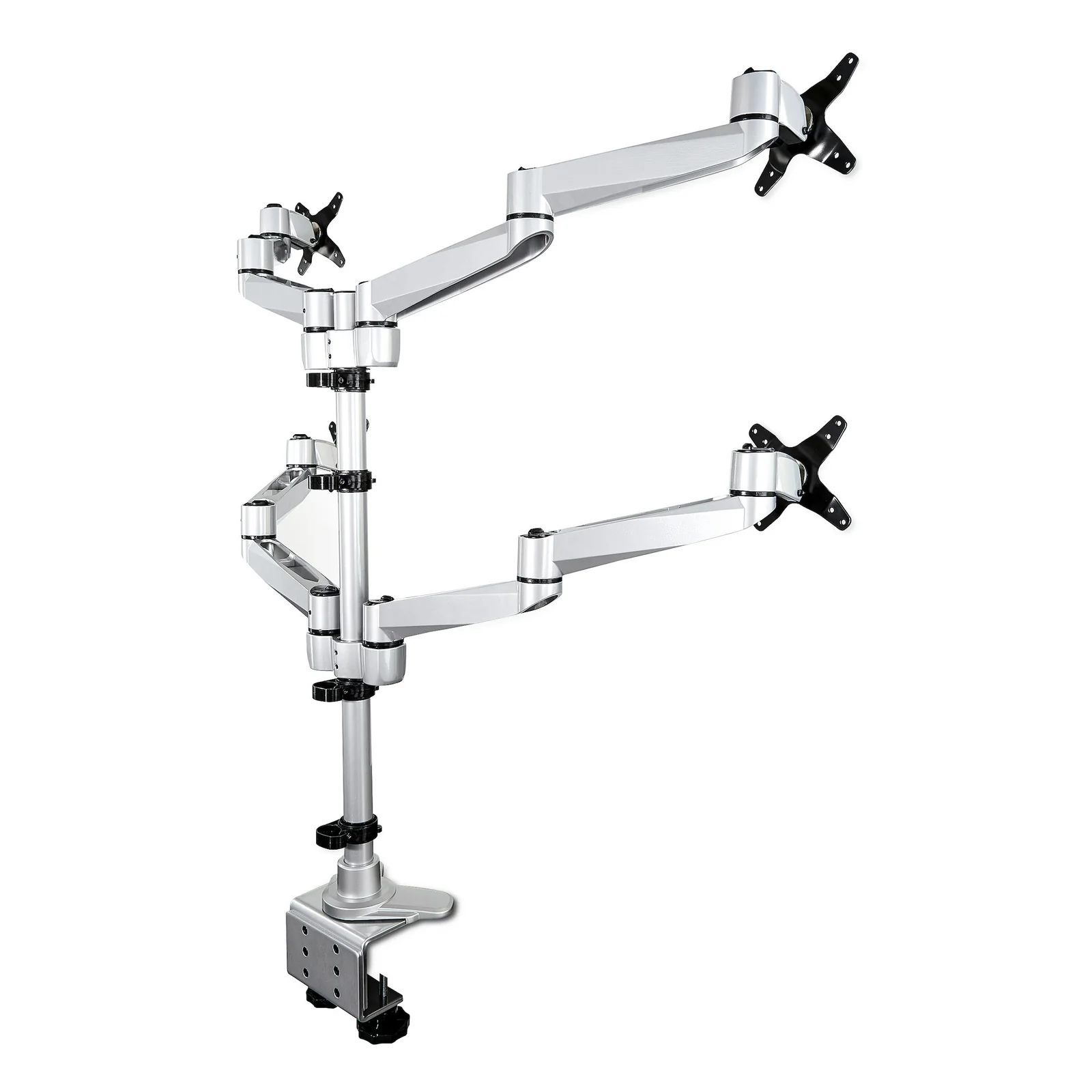 StarTech.com Bras de Support de Bureau pour Quatre Moniteurs - Support sur Mât Articulé/Réglable en Hauteur pour Écrans VESA 4 2x2 Jusqu'à 30"(11,2kg) - Inclinaison/Pivotement/Rotation - Pince en C/Anneau - Argent