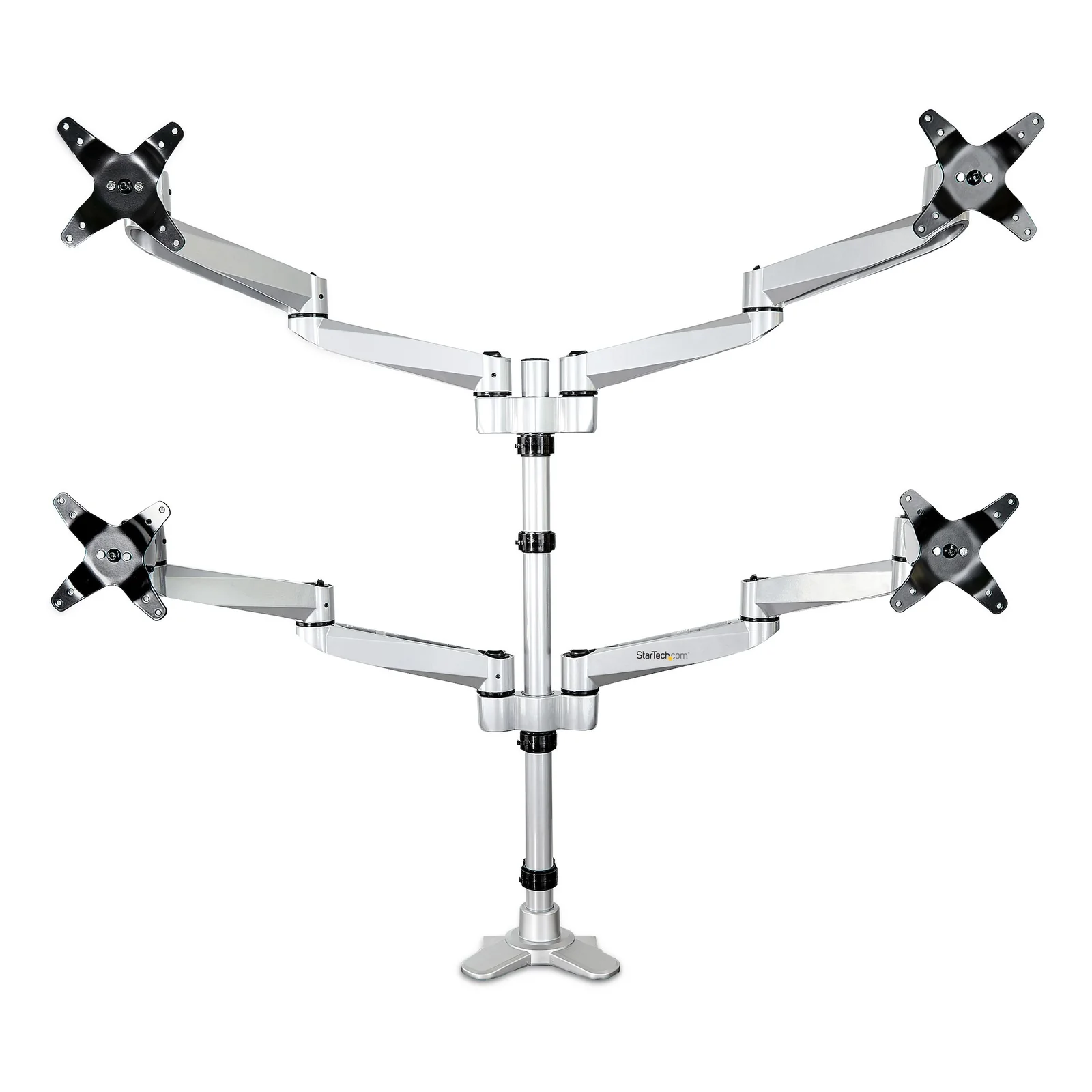 StarTech.com Bras de Support de Bureau pour Quatre Moniteurs - Support sur Mât Articulé/Réglable en Hauteur pour Écrans VESA 4 2x2 Jusqu'à 30"(11,2kg) - Inclinaison/Pivotement/Rotation - Pince en C/Anneau - Argent
