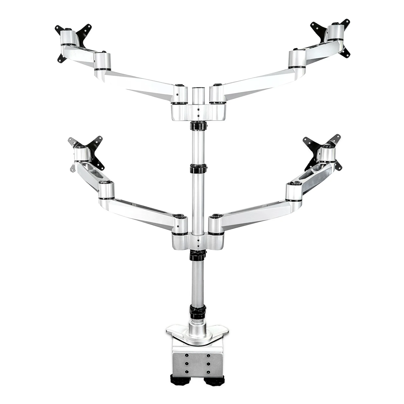 StarTech.com Bras de Support de Bureau pour Quatre Moniteurs - Support sur Mât Articulé/Réglable en Hauteur pour Écrans VESA 4 2x2 Jusqu'à 30"(11,2kg) - Inclinaison/Pivotement/Rotation - Pince en C/Anneau - Argent