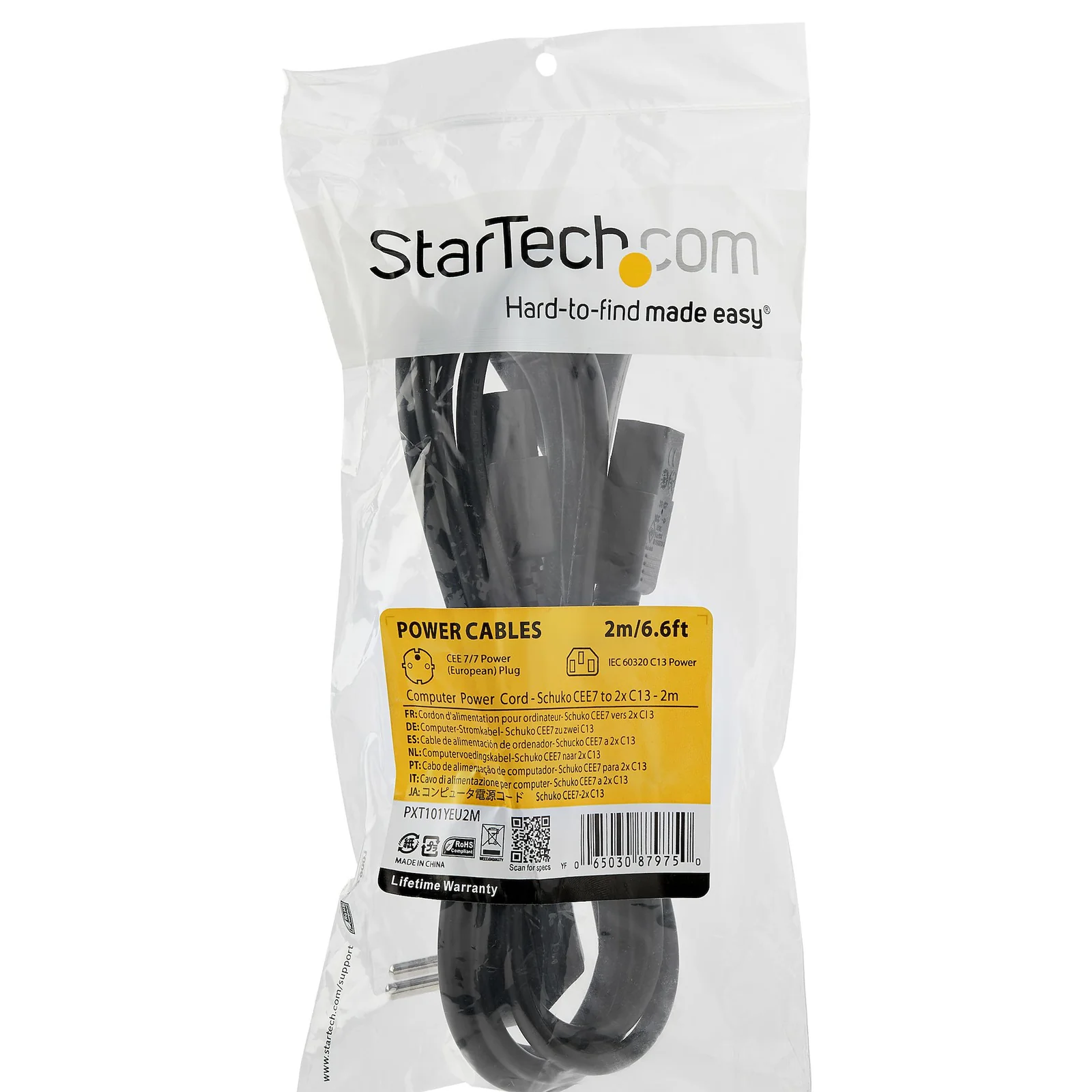 StarTech.com Câble d'alimentation PC - Cordon secteur en Y Schuko vers C13 de 2 m