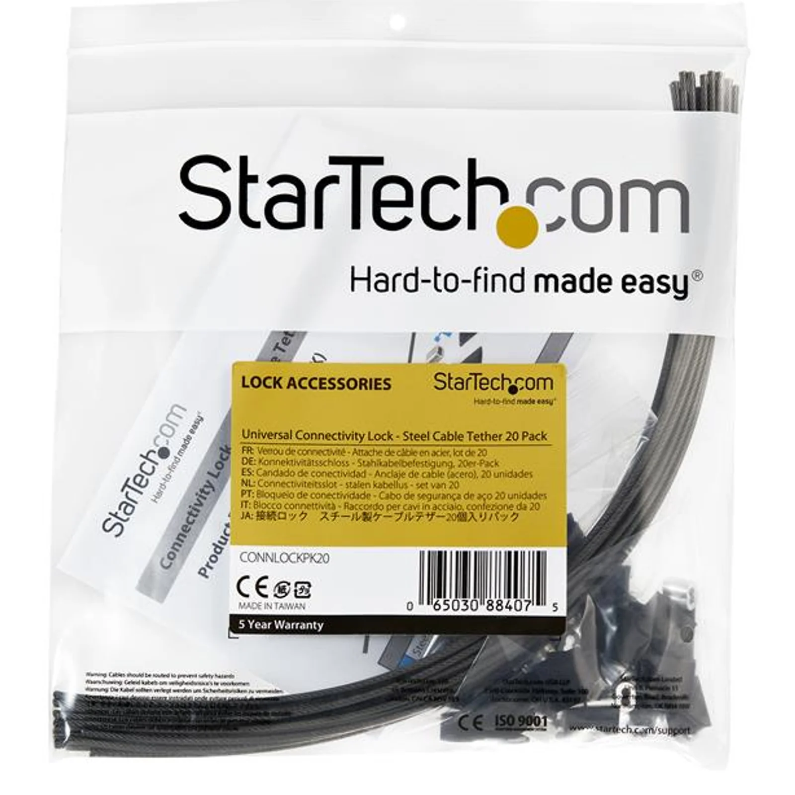 StarTech.com Câble de sécurité réglable pour adaptateurs et câbles - Pack de 20 - En acier