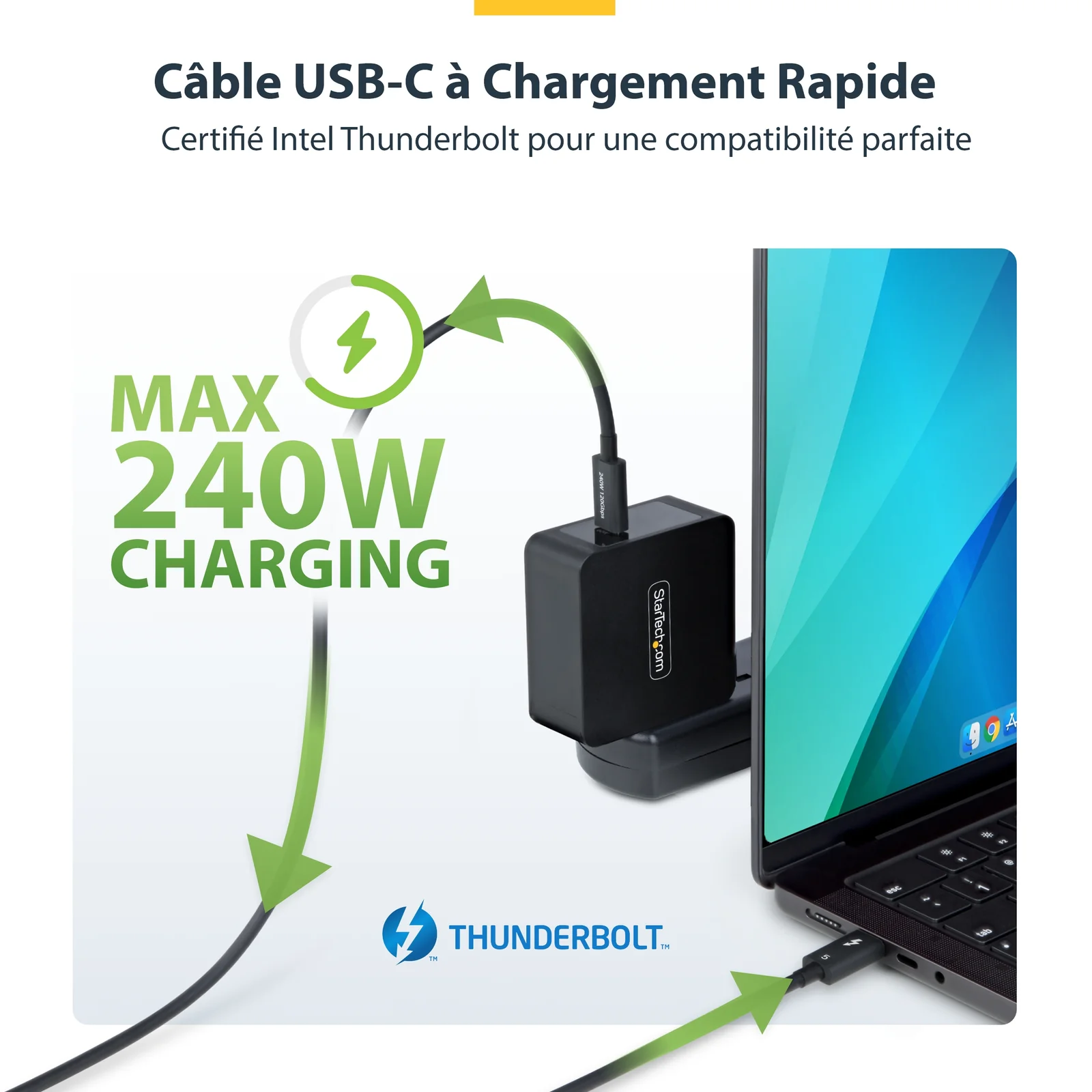 StarTech.com Câble Thunderbolt 5 de 50cm, 80Gbps/Jusqu'à 120Gbps, 240W PD, 8K 60Hz, Câble Thunderbolt Certifié, Compatible avec Thunderbolt 4/USB4/USB-C