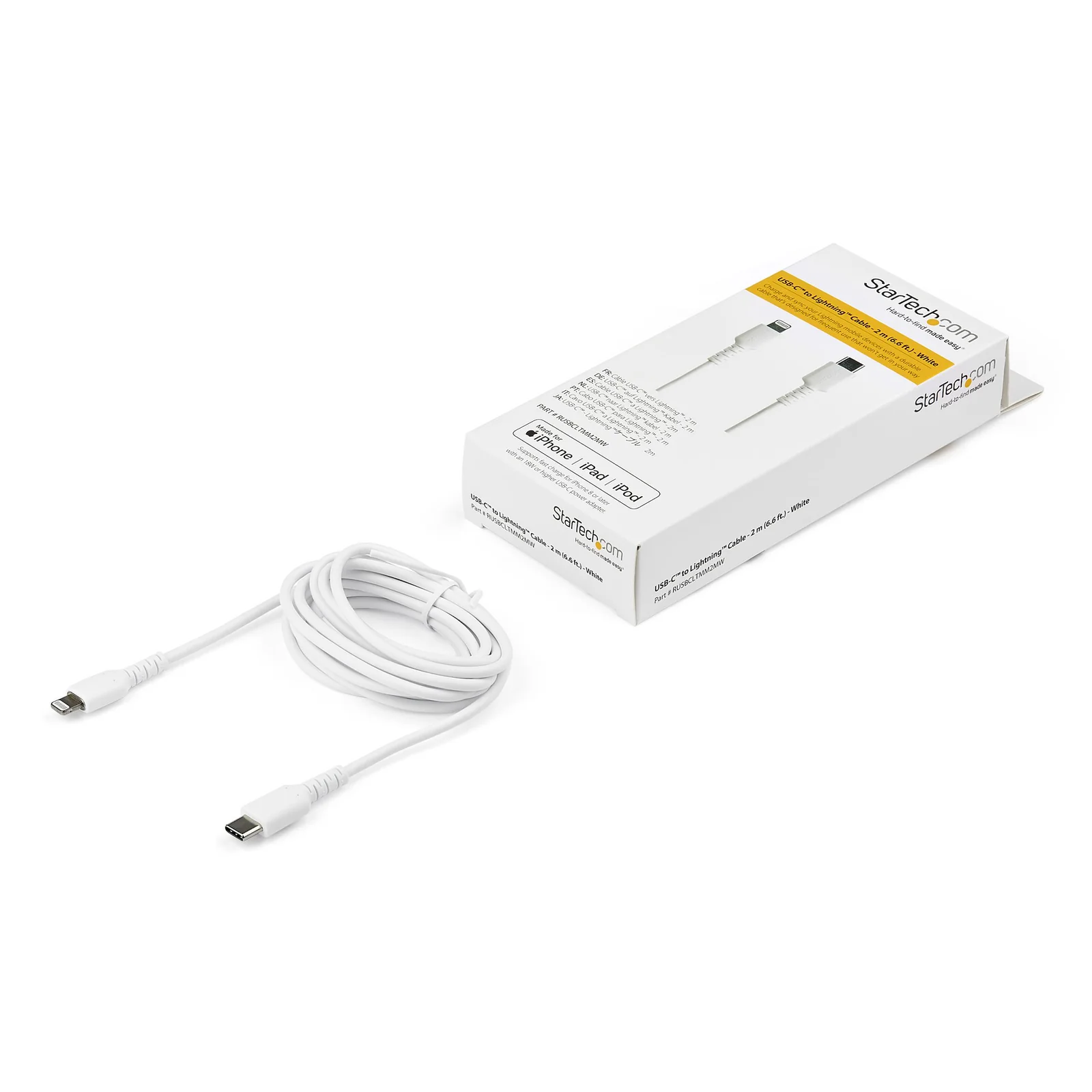 StarTech.com Câble USB-C vers Lightning Blanc Robuste 2m - Câble de Charge/Synchronistation USB Type C vers Lightning Fibre Aramide - iPad/iPhone 12 Certifié Apple MFi