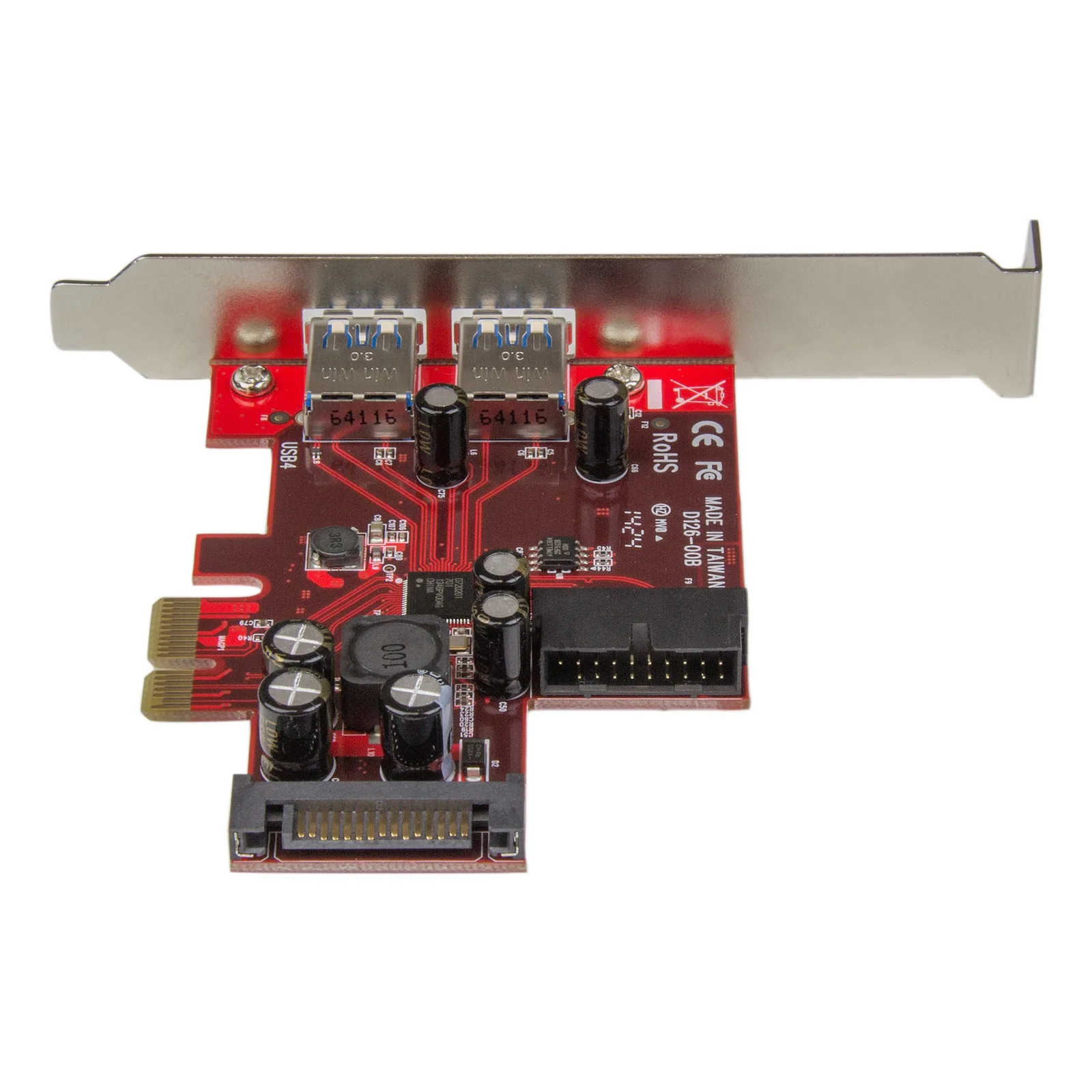 StarTech.com Carte contrôleur PCI Express à 4 ports USB 3.0 - 2 externes 2 internes - Adaptateur PCIe avec alimentation SATA