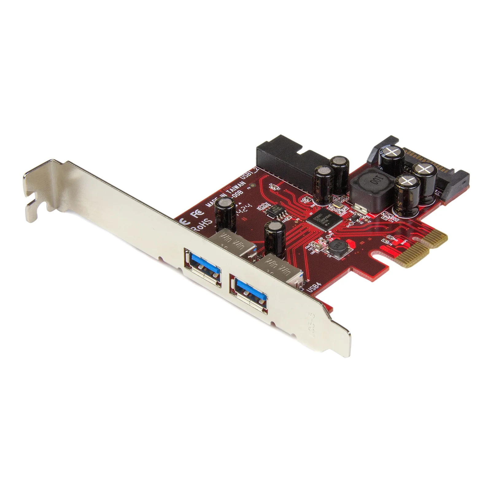 Carte contrôleur PCI Express à 4 ports USB 3.0 - 2 externes 2 internes - Adaptateur PCIe avec alimentation SATA