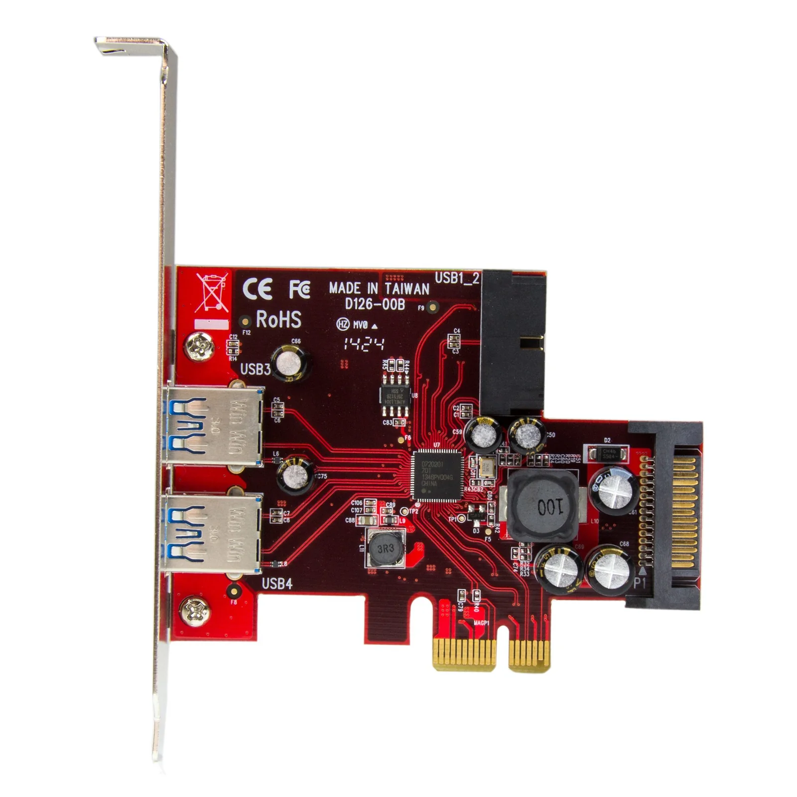 StarTech.com Carte contrôleur PCI Express à 4 ports USB 3.0 - 2 externes 2 internes - Adaptateur PCIe avec alimentation SATA