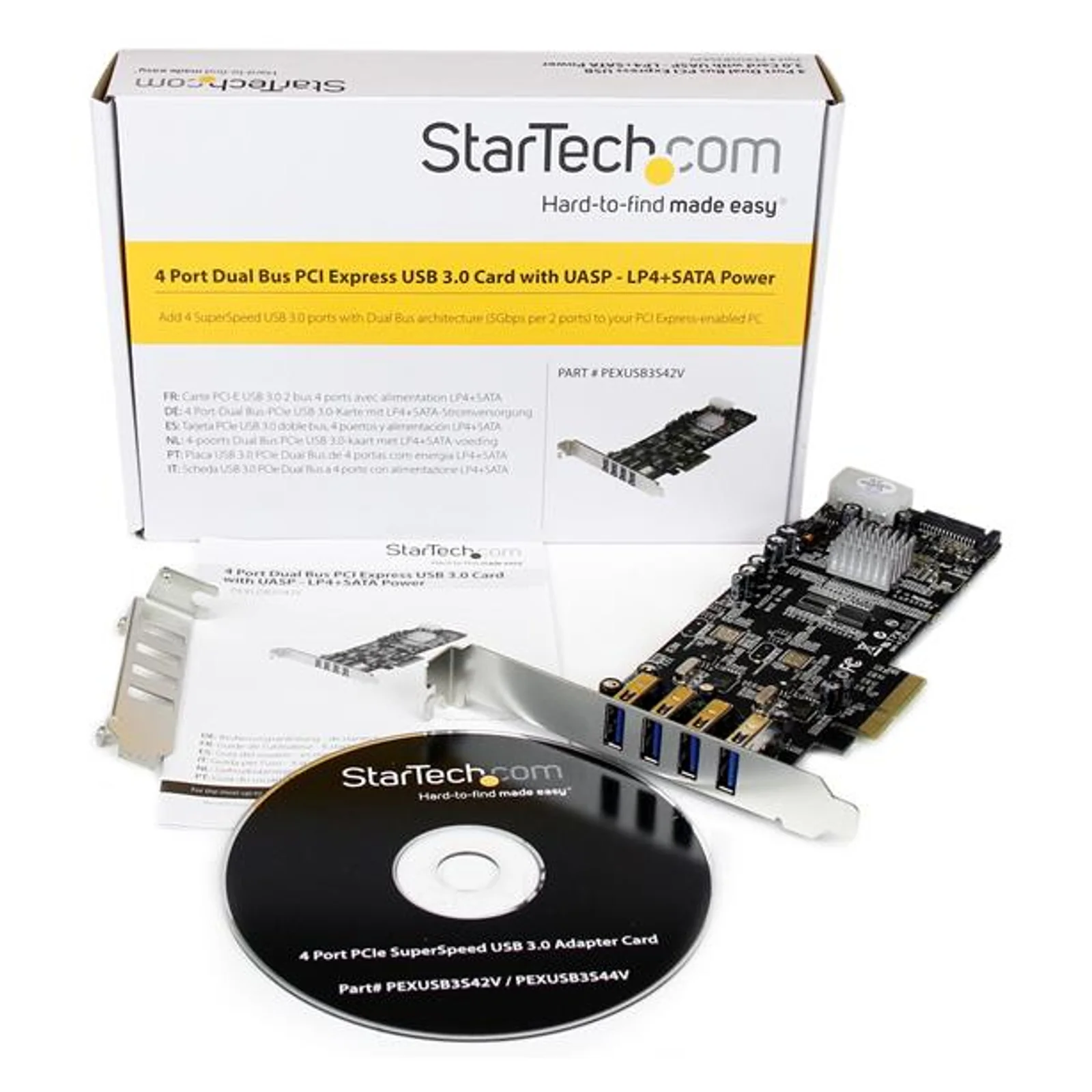 StarTech.com Carte contrôleur PCI Express à 4 ports USB 3.0 - 3 externes 1 interne - Adaptateur PCIe USB avec UASP