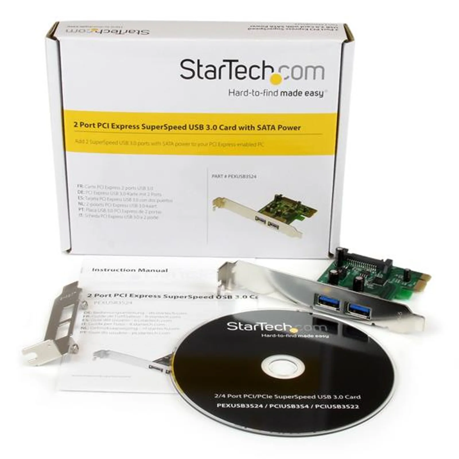 StarTech.com Carte Contrôleur PCI Express (PCIe) vers 2 ports USB 3.0 avec UASP - Alimentation SATA
