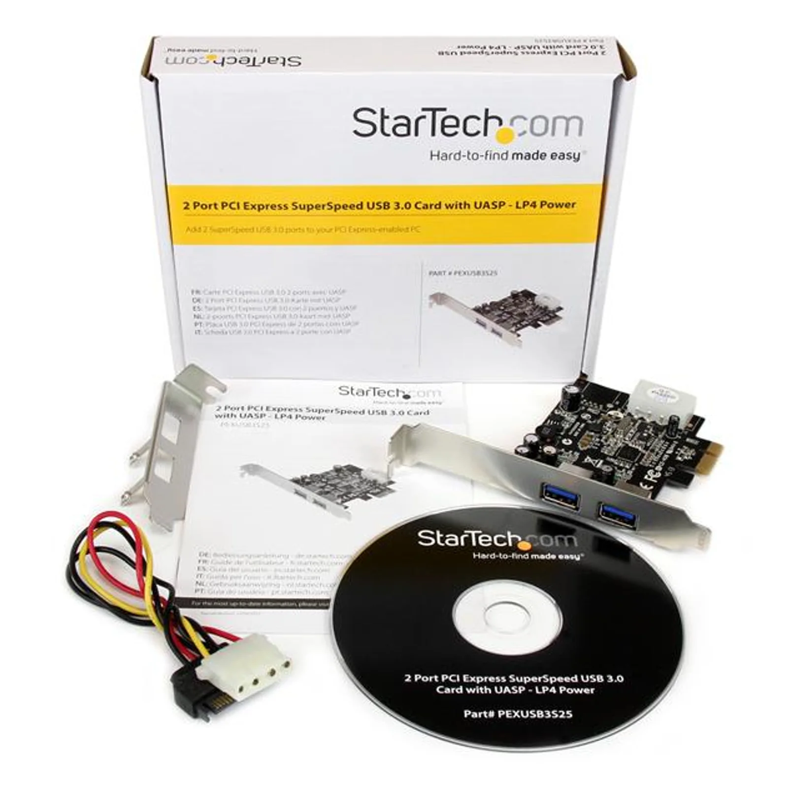 StarTech.com Carte Contrôleur PCI Express vers 2 Ports USB 3.0 avec UASP - Alimentation LP4