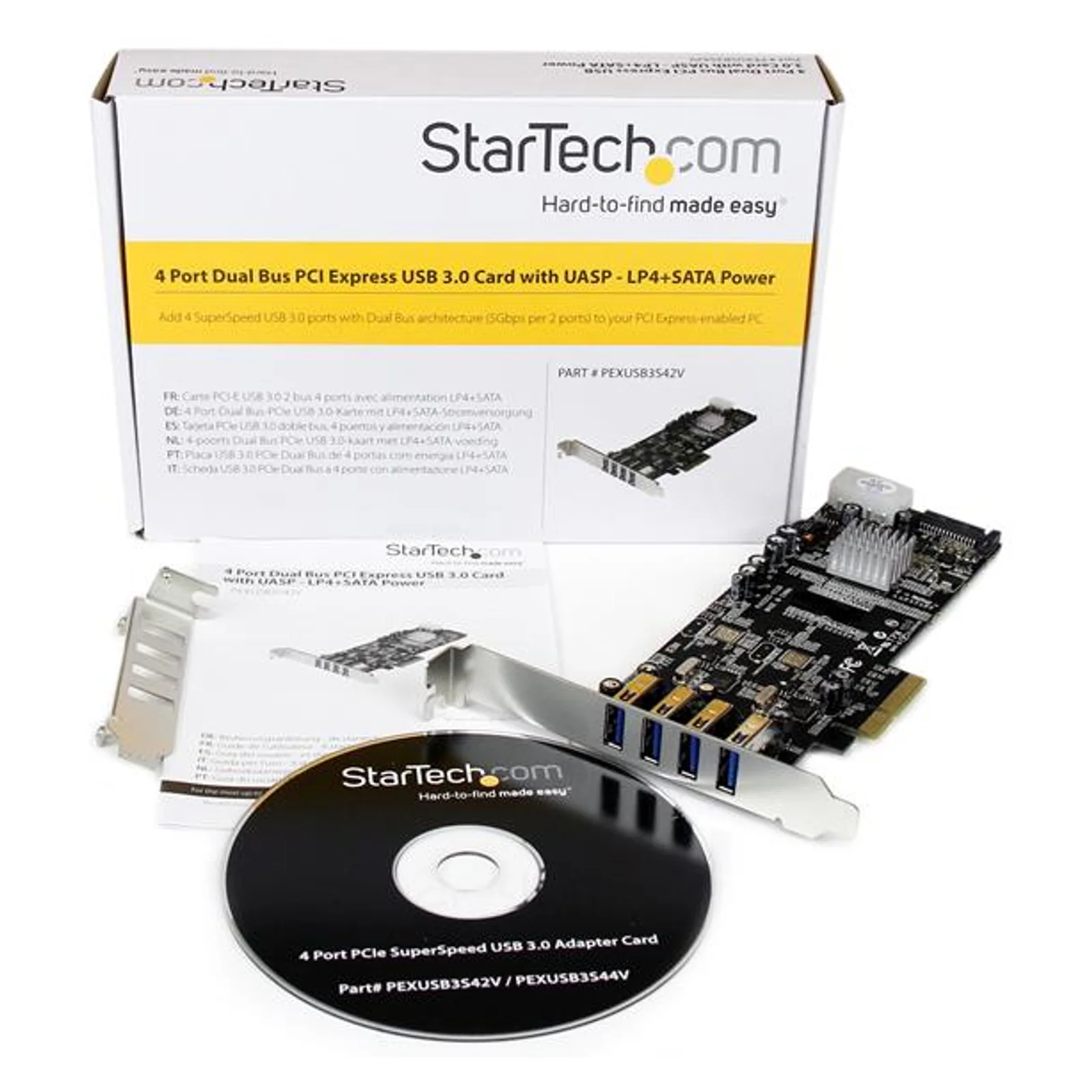 StarTech.com Carte Contrôleur PCI Express vers 4 Ports USB 3.0 avec 2 voies dédiés de 5 Gb/s - UASP - Alim SATA / LP4