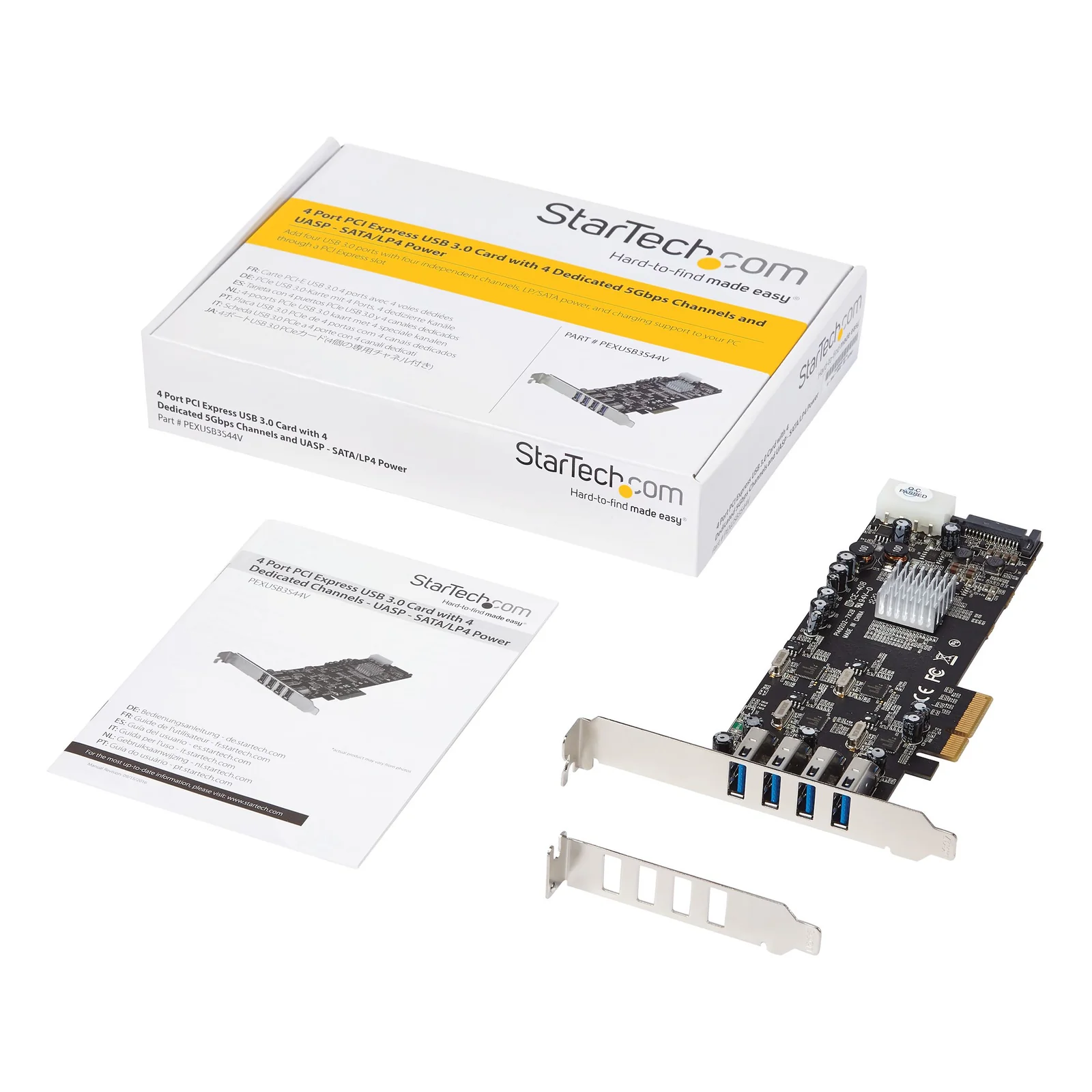 StarTech.com Carte Contrôleur PCI Express vers 4 Ports USB 3.0 avec 4 voies dédiés de 5 Gb/s - UASP - Alim SATA / LP4