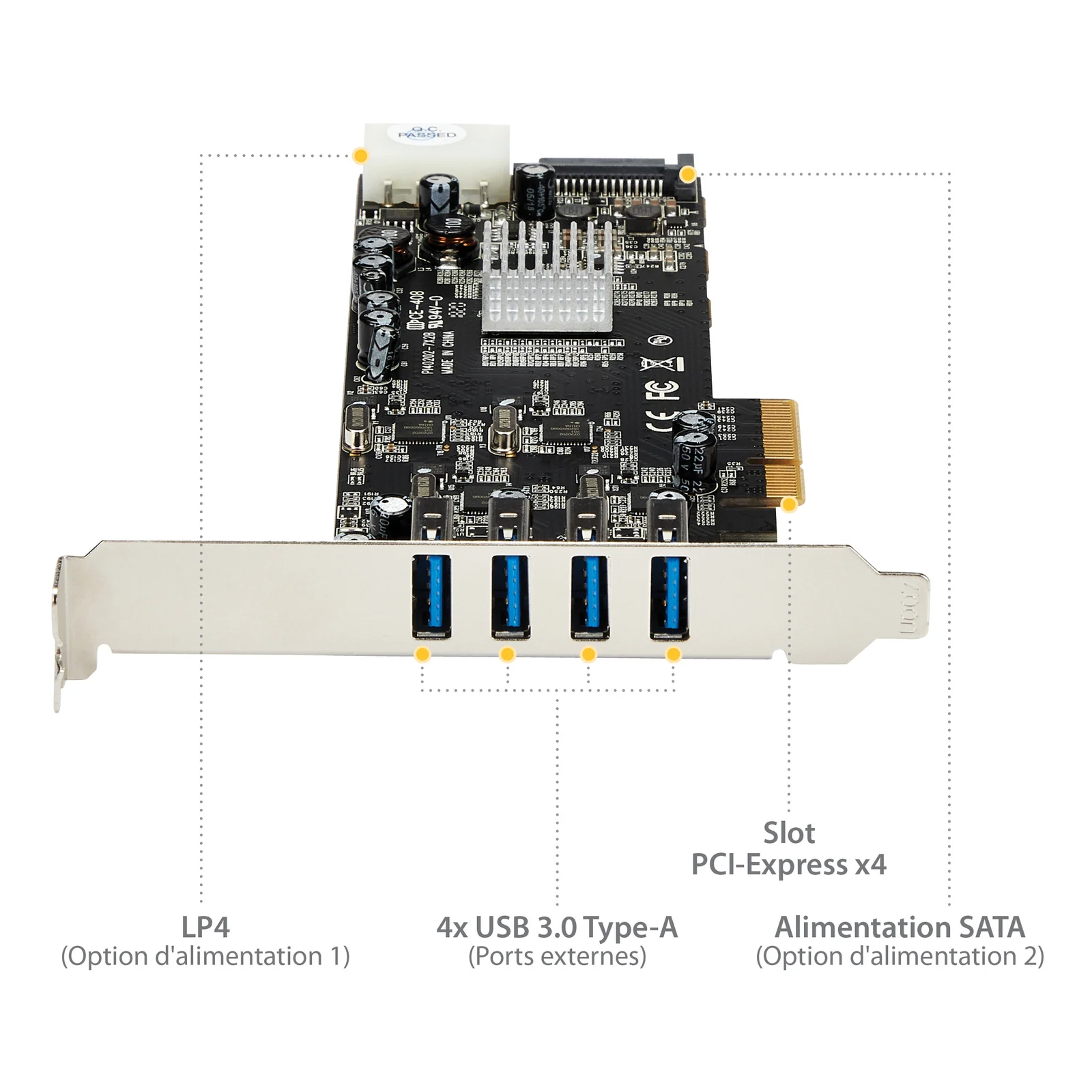 StarTech.com Carte Contrôleur PCI Express vers 4 Ports USB 3.0 avec 4 voies dédiés de 5 Gb/s - UASP - Alim SATA / LP4