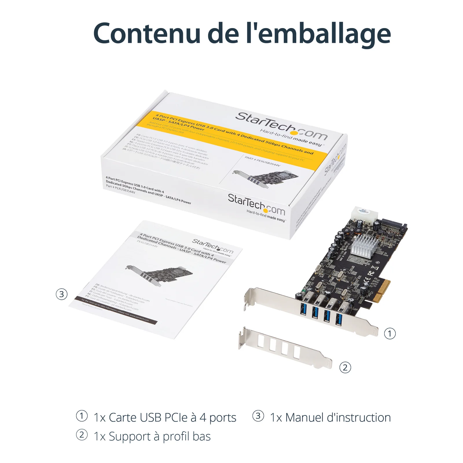 StarTech.com Carte Contrôleur PCI Express vers 4 Ports USB 3.0 avec 4 voies dédiés de 5 Gb/s - UASP - Alim SATA / LP4