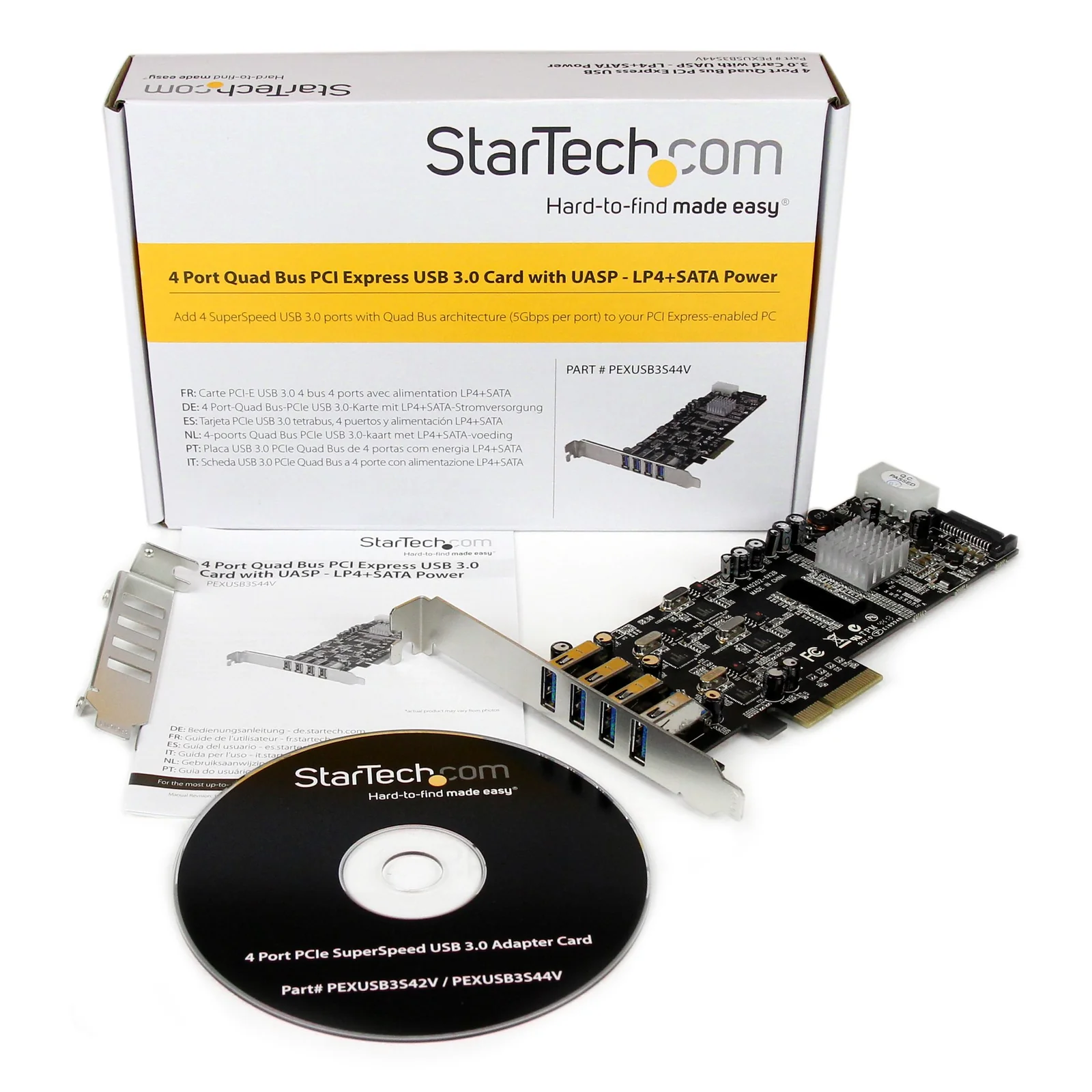 StarTech.com Carte Contrôleur PCI Express vers 4 Ports USB 3.0 avec 4 voies dédiés de 5 Gb/s - UASP - Alim SATA / LP4
