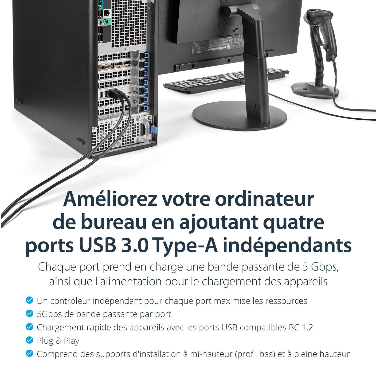 StarTech.com Carte Contrôleur PCI Express vers 4 Ports USB 3.0 avec 4 voies dédiés de 5 Gb/s - UASP - Alim SATA / LP4