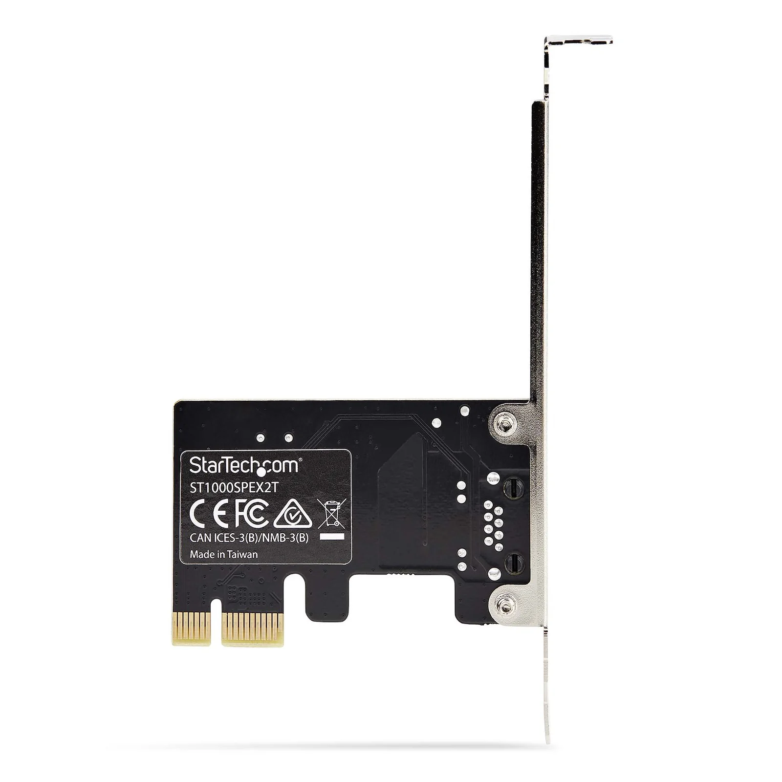 Dos de la carte réseau PCIe avec étiquette de certification CE FC et référence ST1000SPEX2T imprimée sur le circuit noir