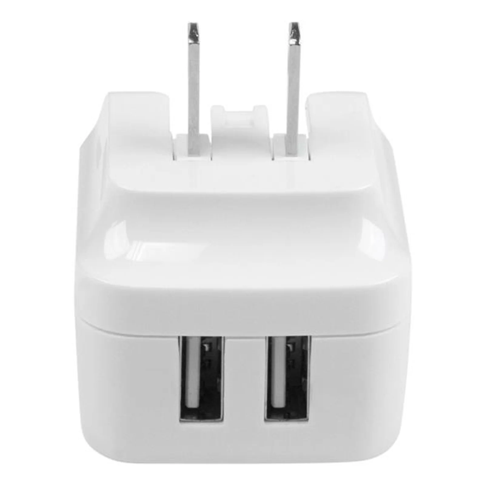 Vue latérale du chargeur USB2PACWH depuis le côté USB-A, prise US repliable visible sur la face opposée