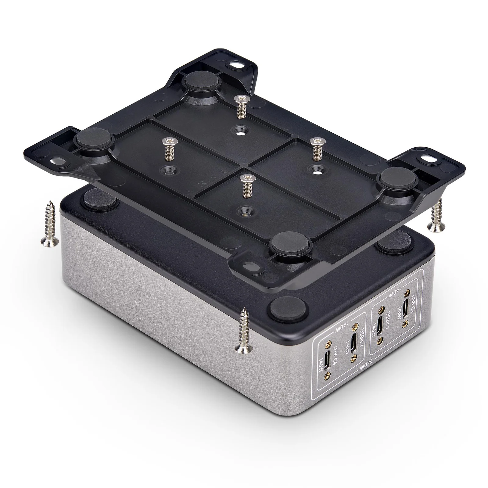 StarTech.com Chargeur USB-C Multi-Appareils à 4 Ports, 240 W au Total, Port Unique 140 W EPR, PD 3.1, Ports de Verrouillage à Vis, Salles de Réunion, Support Inclus pour le Montage en Surface