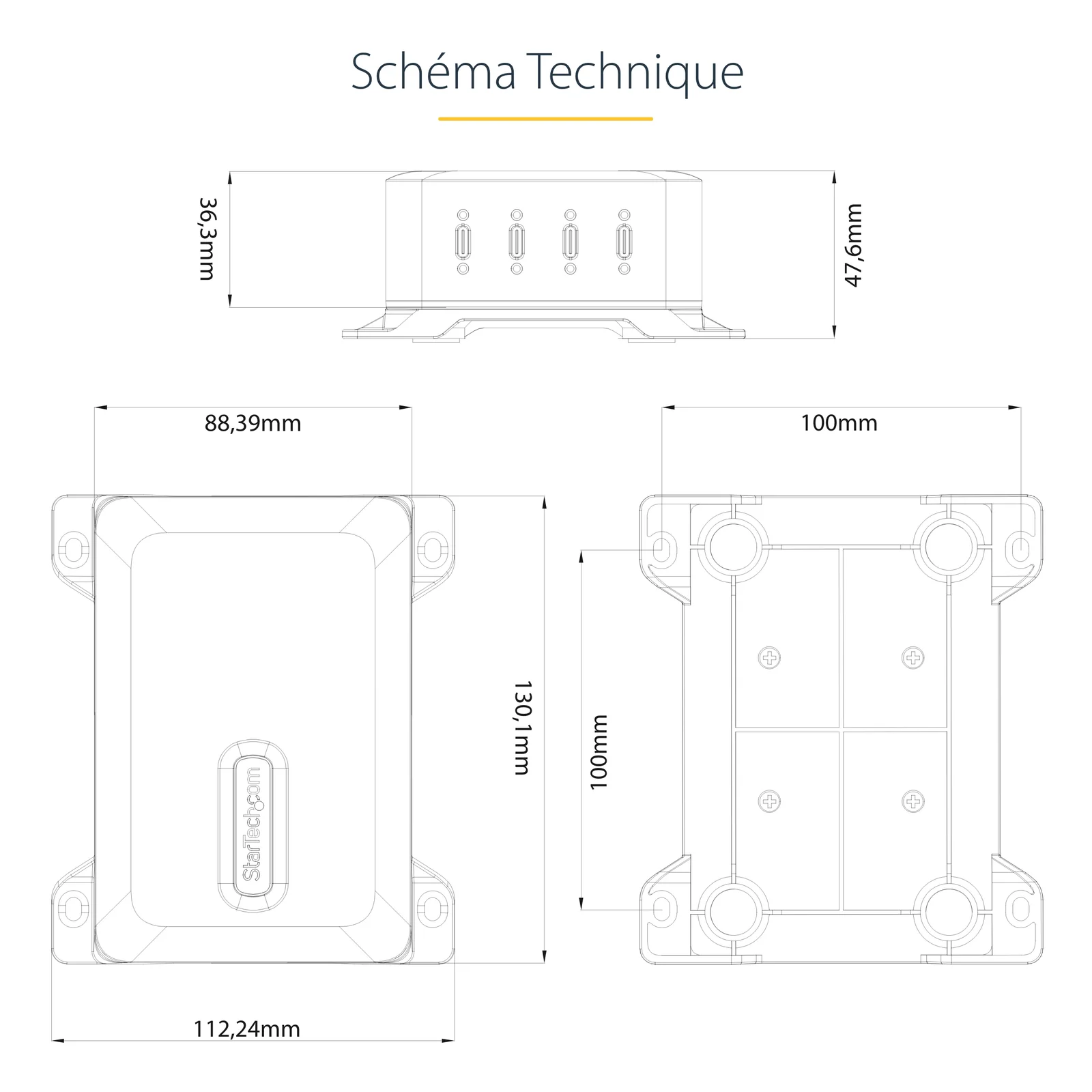 StarTech.com Chargeur USB-C Multi-Appareils à 4 Ports, 240 W au Total, Port Unique 140 W EPR, PD 3.1, Ports de Verrouillage à Vis, Salles de Réunion, Support Inclus pour le Montage en Surface