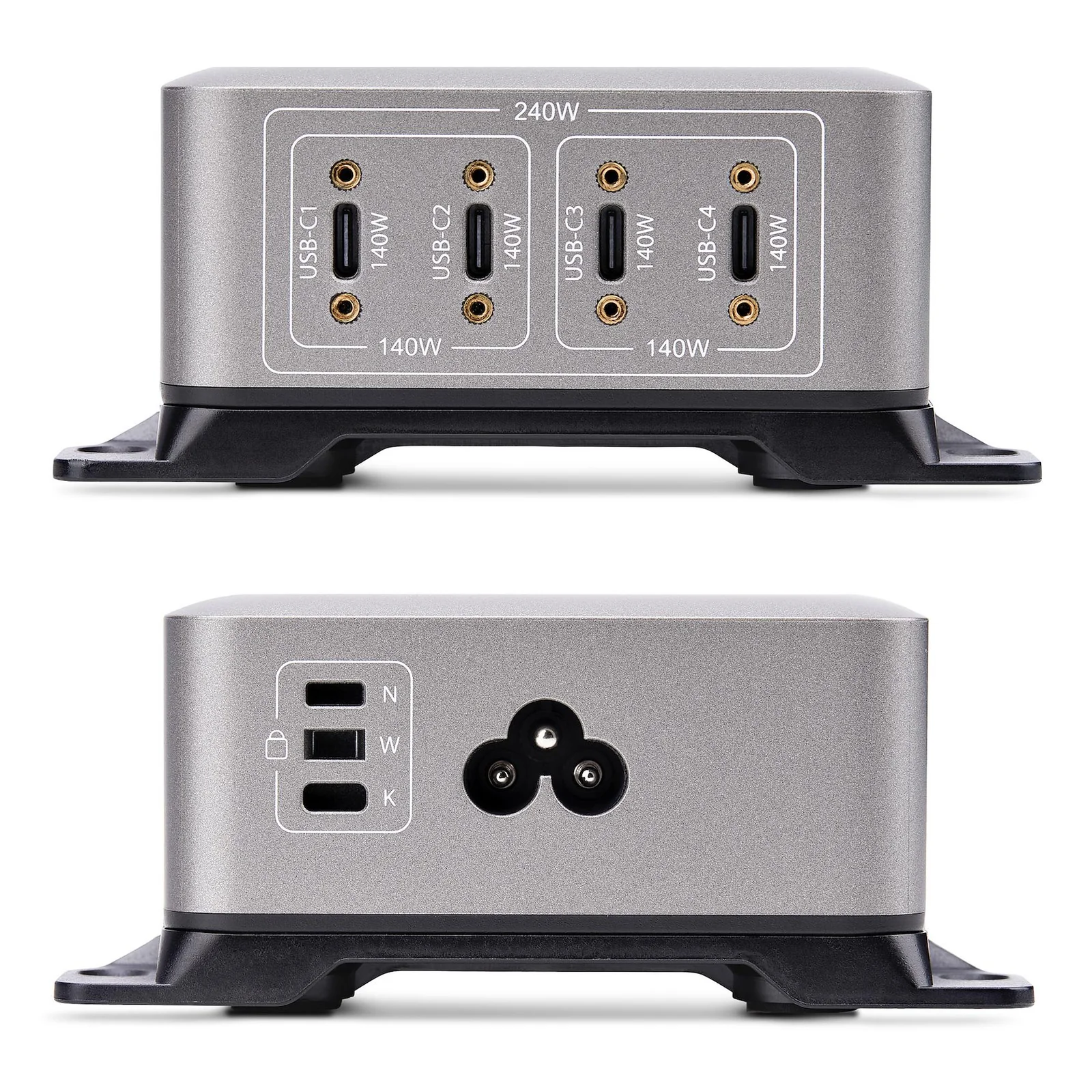StarTech.com Chargeur USB-C Multi-Appareils à 4 Ports, 240 W au Total, Port Unique 140 W EPR, PD 3.1, Ports de Verrouillage à Vis, Salles de Réunion, Support Inclus pour le Montage en Surface