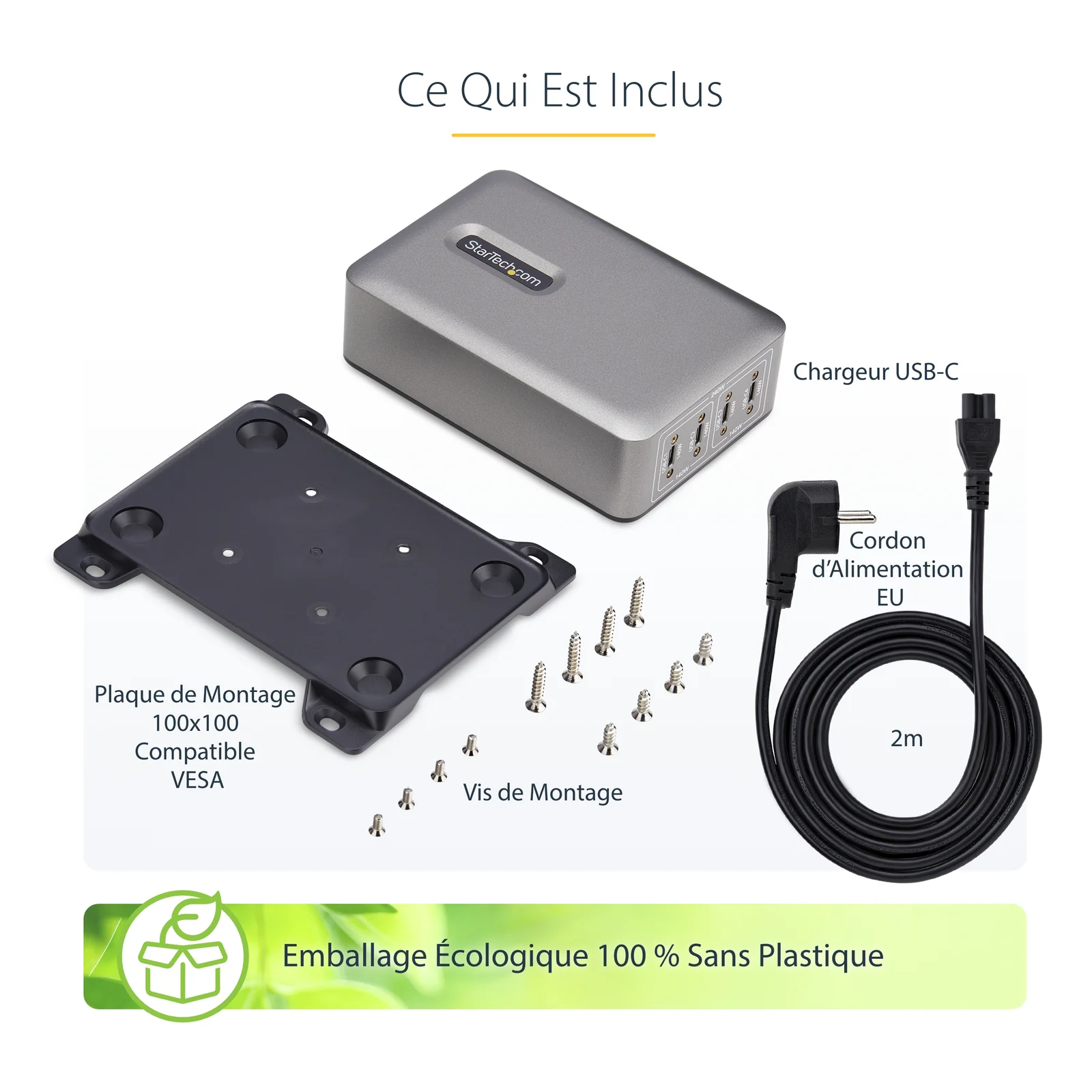 StarTech.com Chargeur USB-C Multi-Appareils à 4 Ports, 240 W au Total, Port Unique 140 W EPR, PD 3.1, Ports de Verrouillage à Vis, Salles de Réunion, Support Inclus pour le Montage en Surface