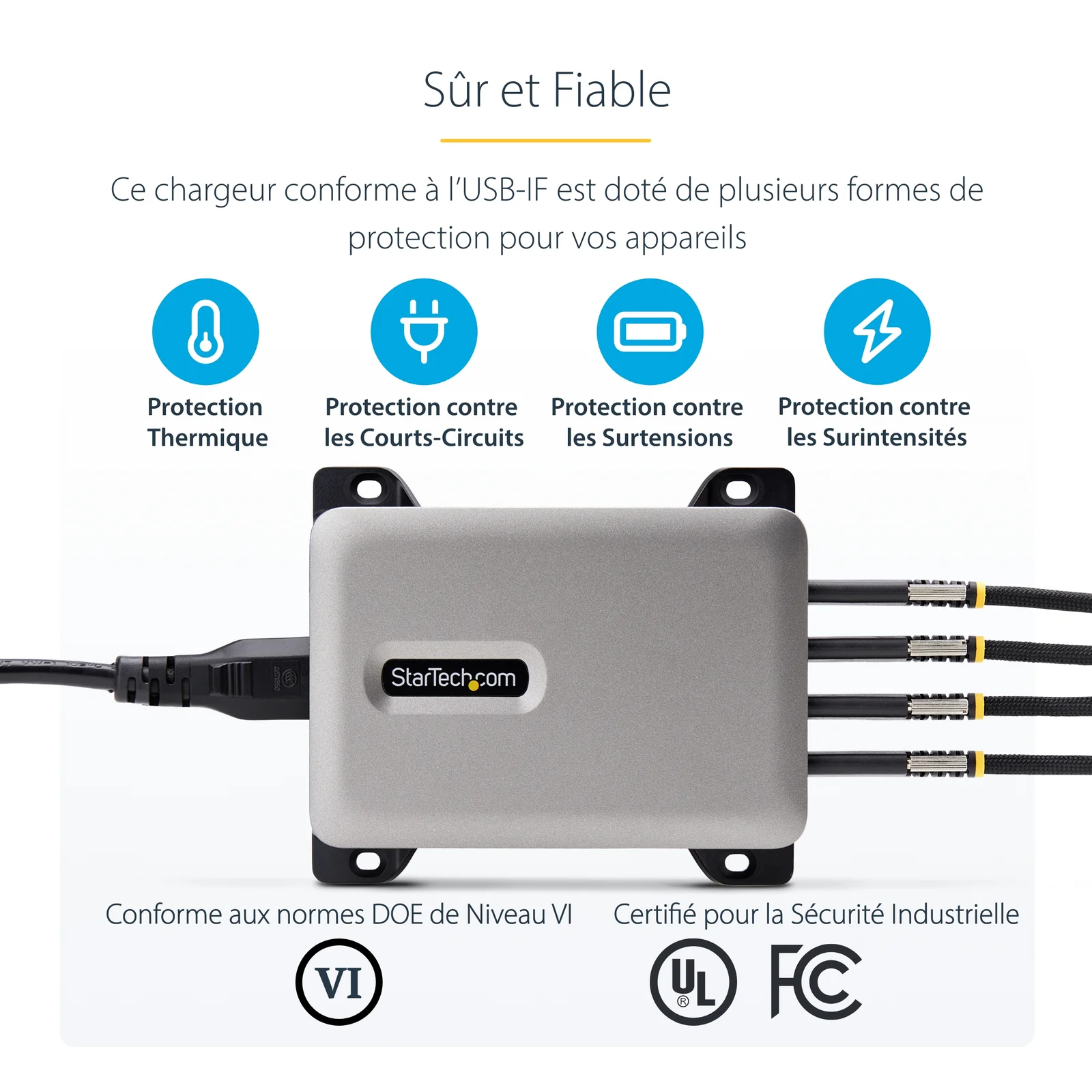 StarTech.com Chargeur USB-C Multi-Appareils à 4 Ports, 240 W au Total, Port Unique 140 W EPR, PD 3.1, Ports de Verrouillage à Vis, Salles de Réunion, Support Inclus pour le Montage en Surface