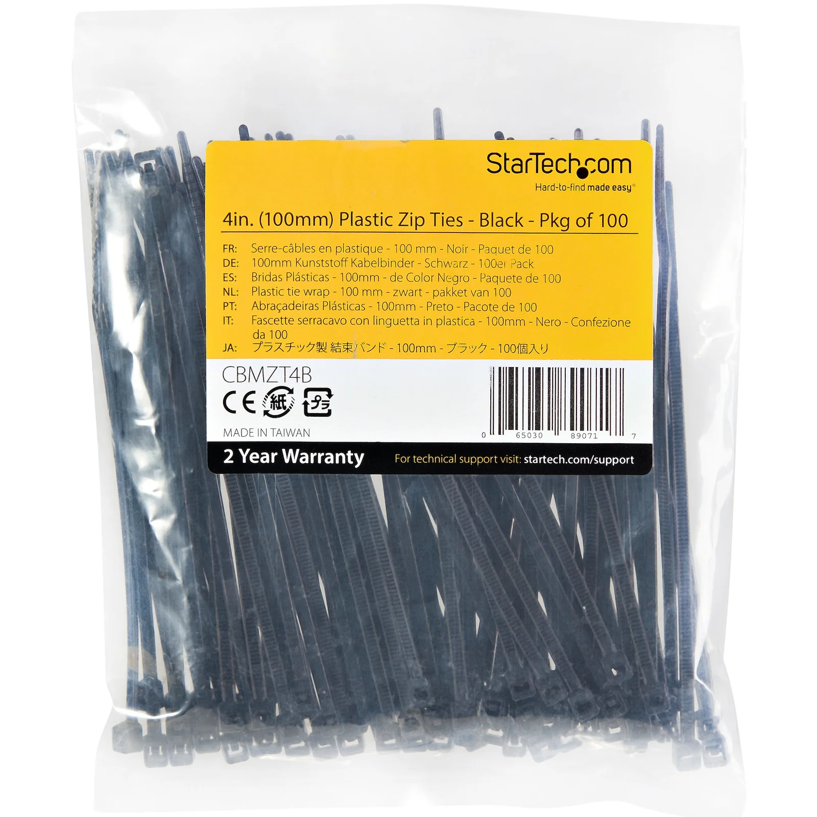 StarTech.com Colliers de Serrage 10 cm Noirs - Largeur 2 mm - Diam. faisceau 22 mm - Résistance traction 8 kg - Fermeture glissière autobloquante nylon avec pointe incurvée - 94V-2/UL -100 pcs