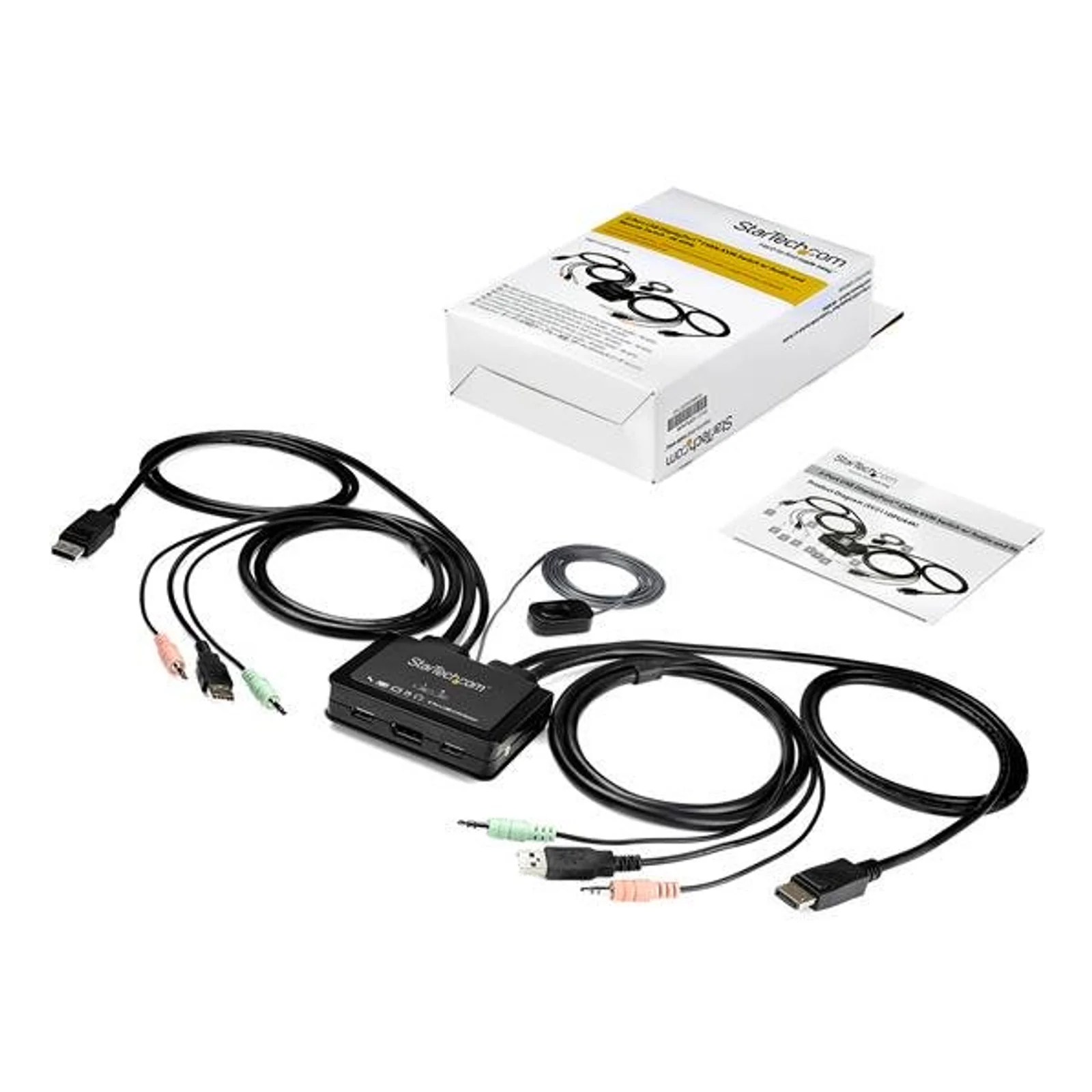 StarTech.com Commutateur KVM à 2 ports USB 4K 60 Hz DisplayPort avec câbles incorporés