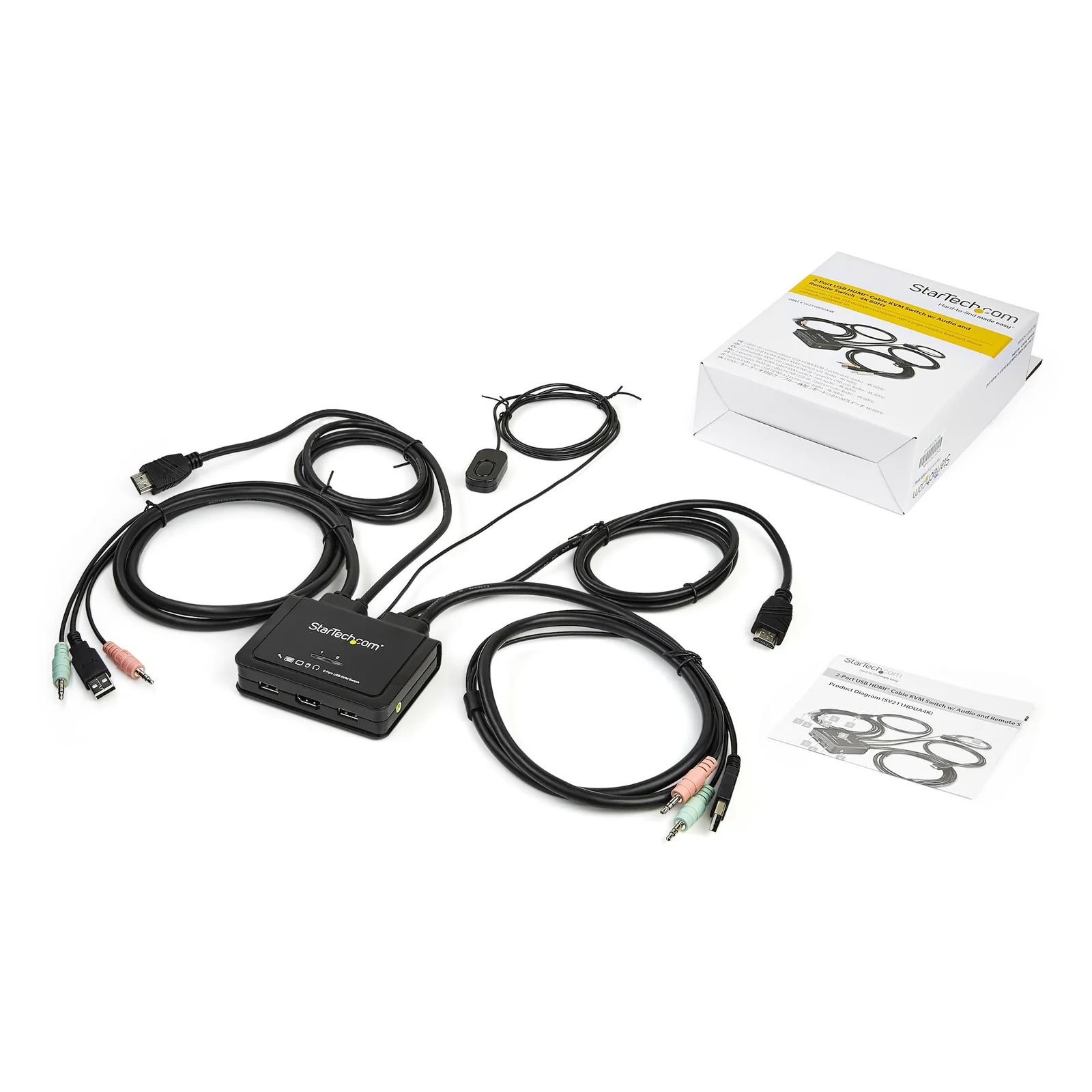 StarTech.com Commutateur KVM HDMI à 2 ports avec câbles incorporés - USB 4K 60Hz