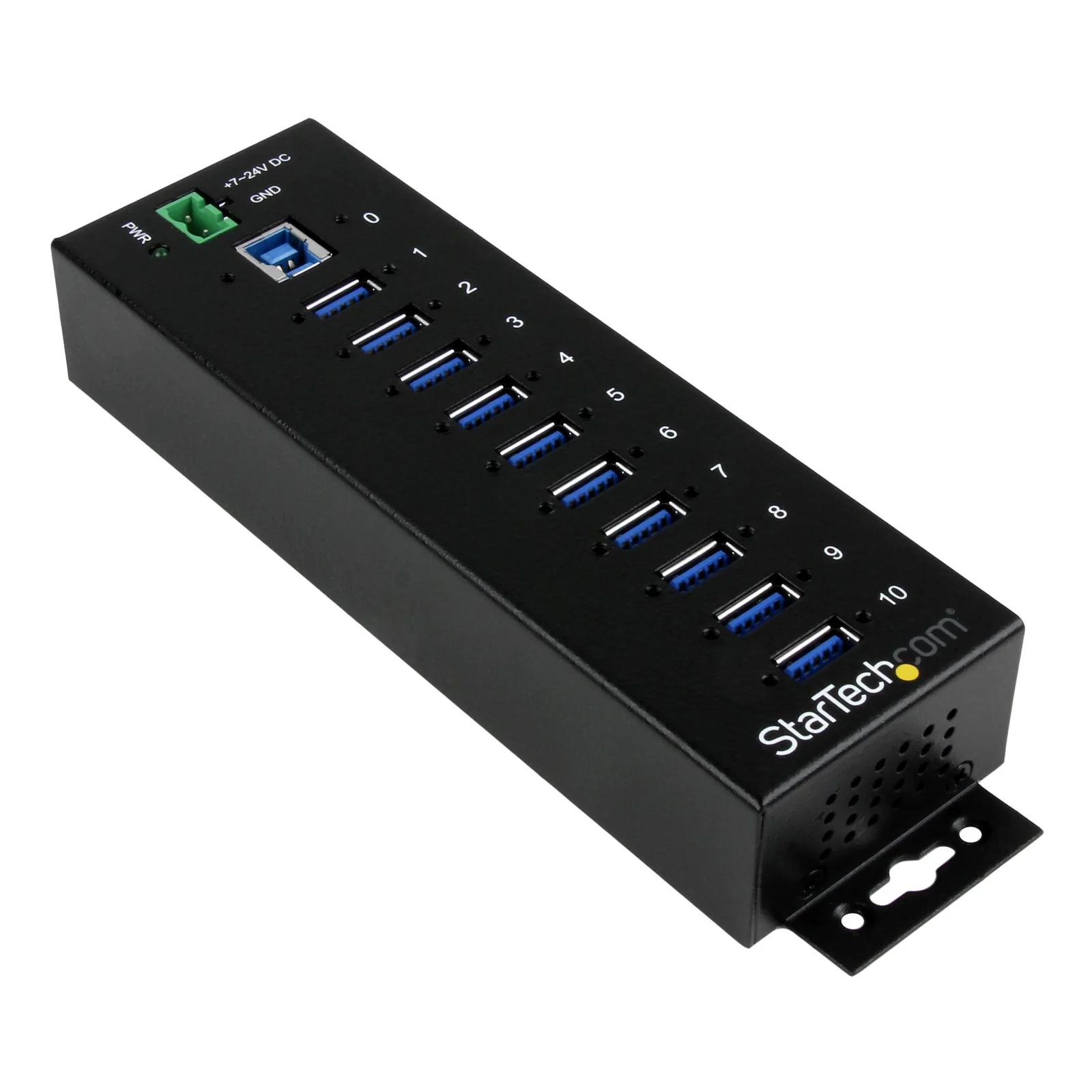 Concentrateur USB 3.0 10 ports - 5Gbps - Concentrateur USB-A industriel en métal avec protection contre les décharges électrostatiques et les surtensions - Montage sur rail DIN, mur ou bureau - Concentrateur d'extension USB conforme à la norme TAA