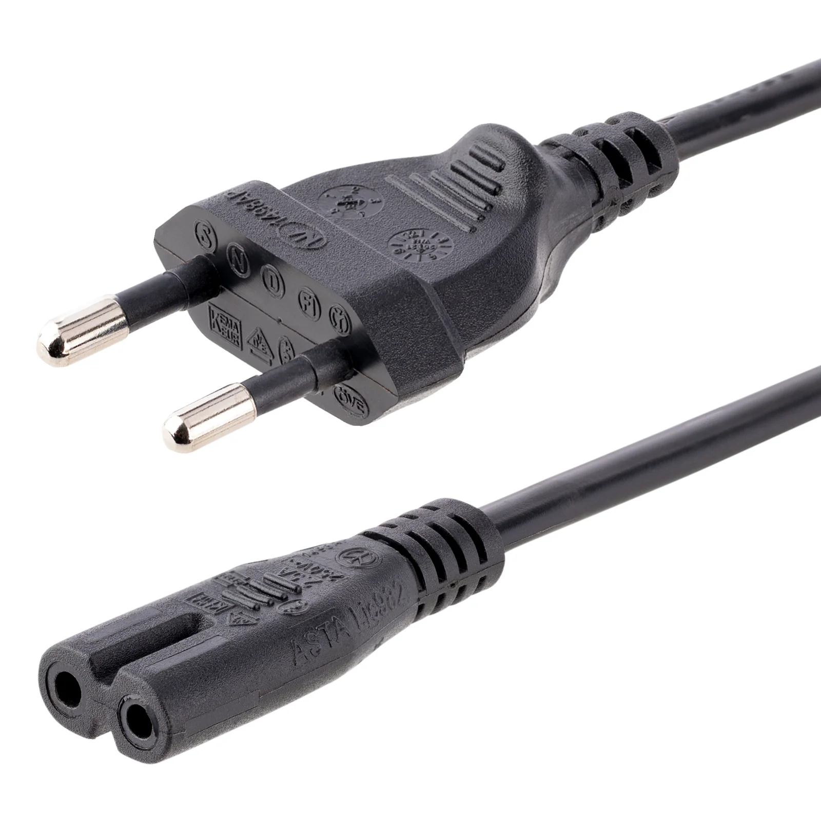 Cordon d'alimentation bipolaire standard EU vers C7 de 1m pour ordinateur portable - M/F - Noir