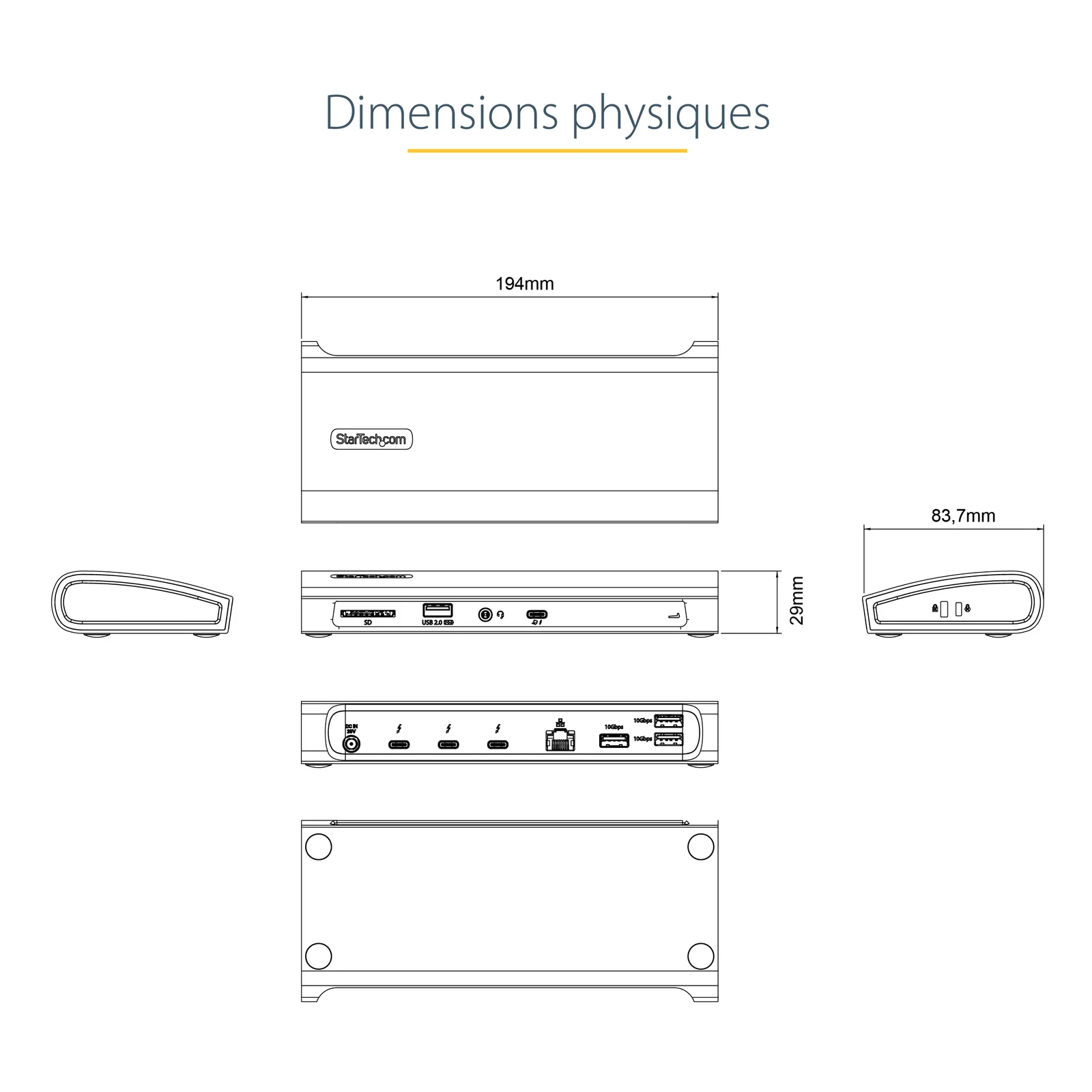 StarTech.com Dock Thunderbolt 4 - Hub Thunderbolt 4 96W Power Delivery - Moniteur unique 8K/Double moniteurs 4K 60Hz - Docking Station Thunderbolt 4 3xTB4/USB4/4xUSB-A/SD/GbE - Station d'Accueil Thunderbolt 4