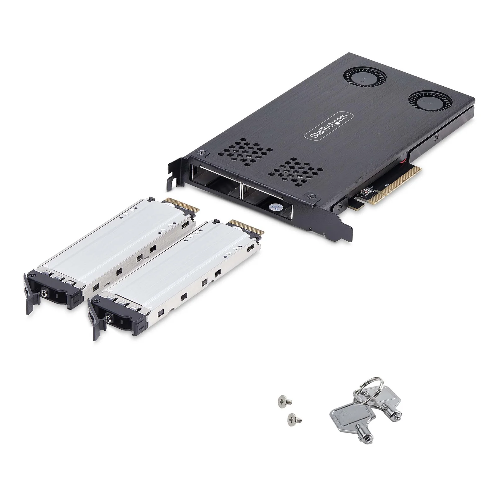 StarTech.com Double Baie M.2 NVMe SSD vers PCIe x8 avec Plateau Amovible, Bifurcation PCIe requise, Installation sans Outils, PCIe Backplane avec Deux Baies de Disques Hot-Swap