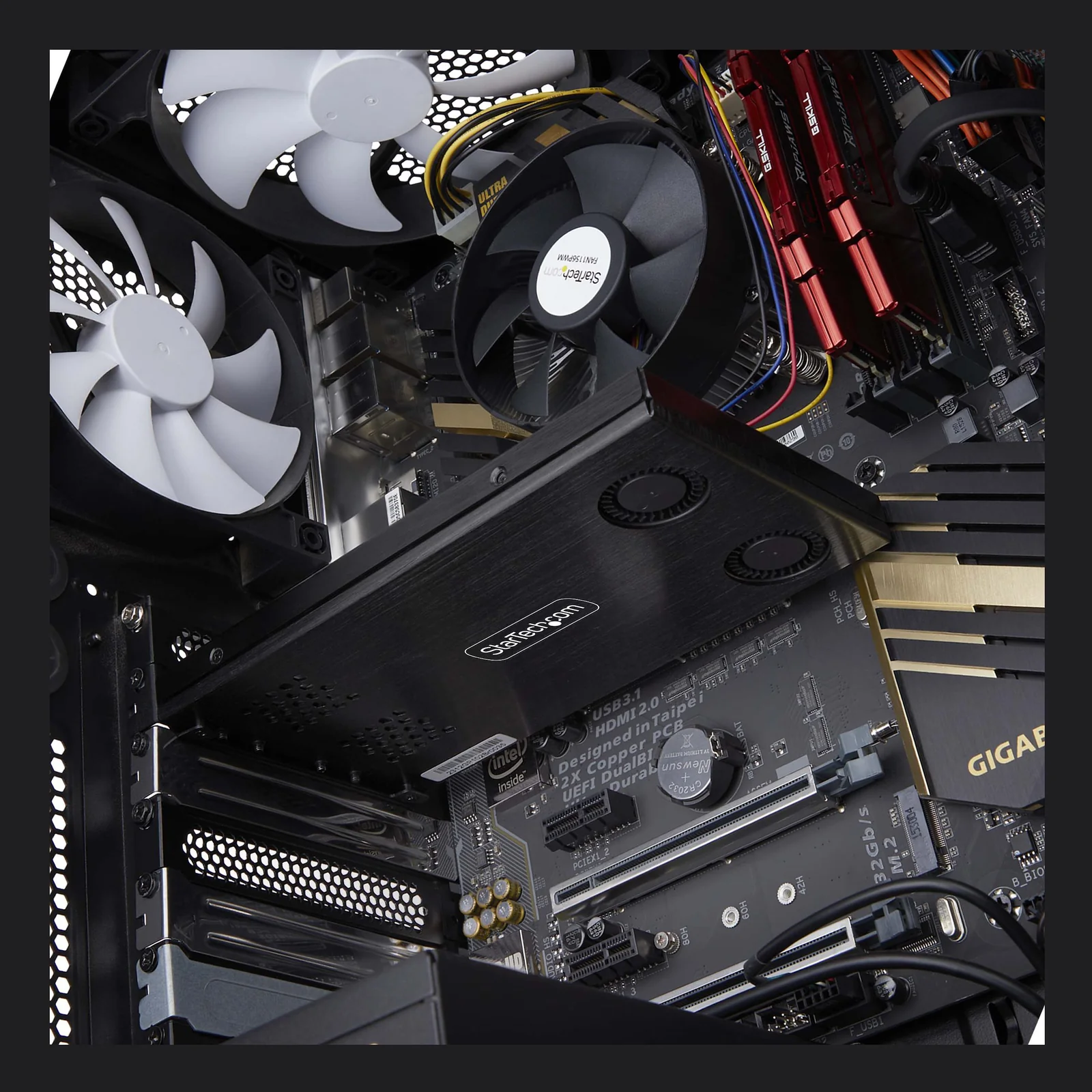 StarTech.com Double Baie M.2 NVMe SSD vers PCIe x8 avec Plateau Amovible, Bifurcation PCIe requise, Installation sans Outils, PCIe Backplane avec Deux Baies de Disques Hot-Swap