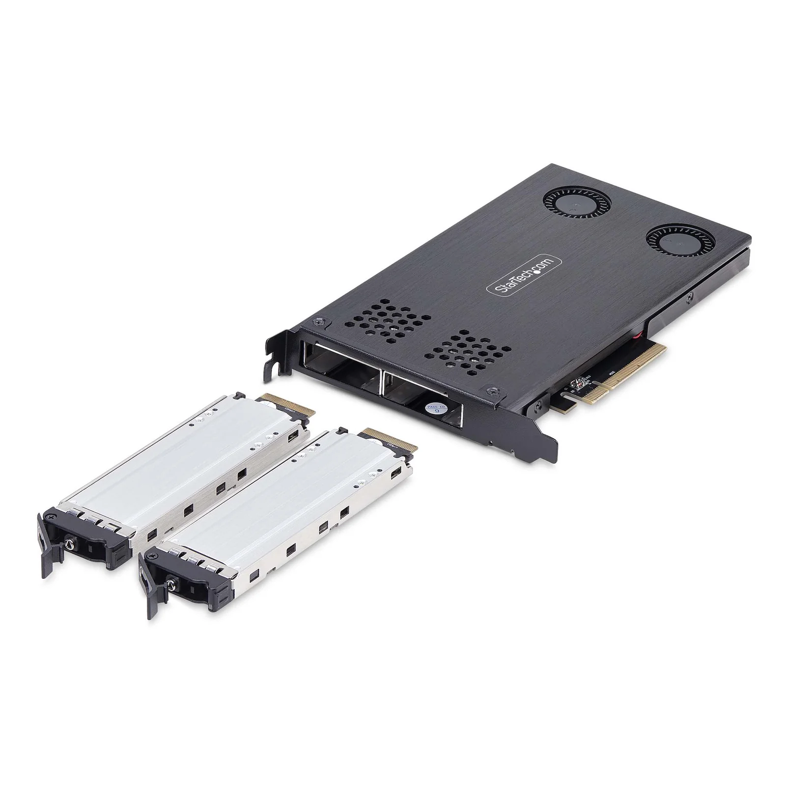 StarTech.com Double Baie M.2 NVMe SSD vers PCIe x8 avec Plateau Amovible, Bifurcation PCIe requise, Installation sans Outils, PCIe Backplane avec Deux Baies de Disques Hot-Swap