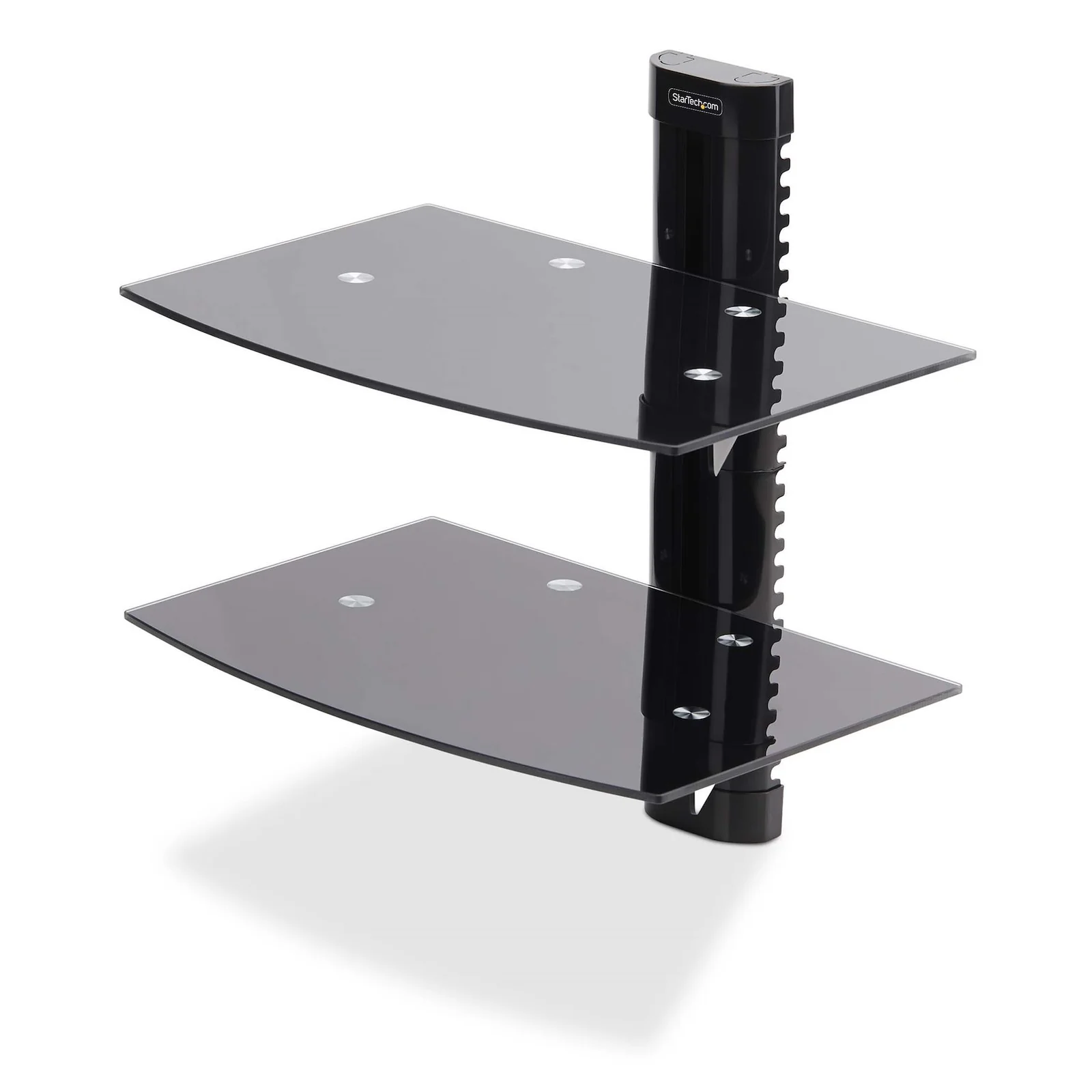 Double Étagère AV Murale Flottante, Support à Hauteur Ajustable pour Sous Télévision, Support Mural pour TV, Organiser l'Équipement A/V sur l'Étagère en Verre Trempé Noir