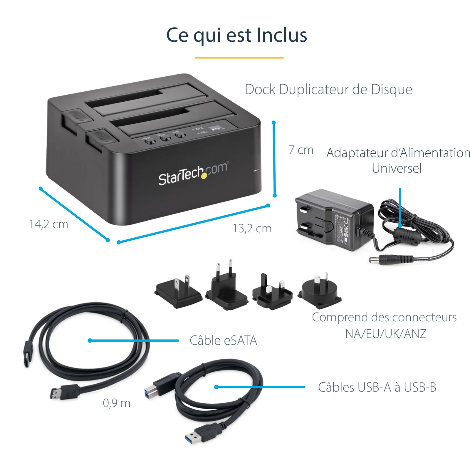 StarTech.com Duplicateur de Disque Dur à 2 Baies, Cloneur/Copieur Autonome USB 3.0 (5 Gbps) / eSATA vers 2,5/3,5" SATA III HDD/SSD, Station d'accueil pour Disque Dur, Cloneur de Disque Dur