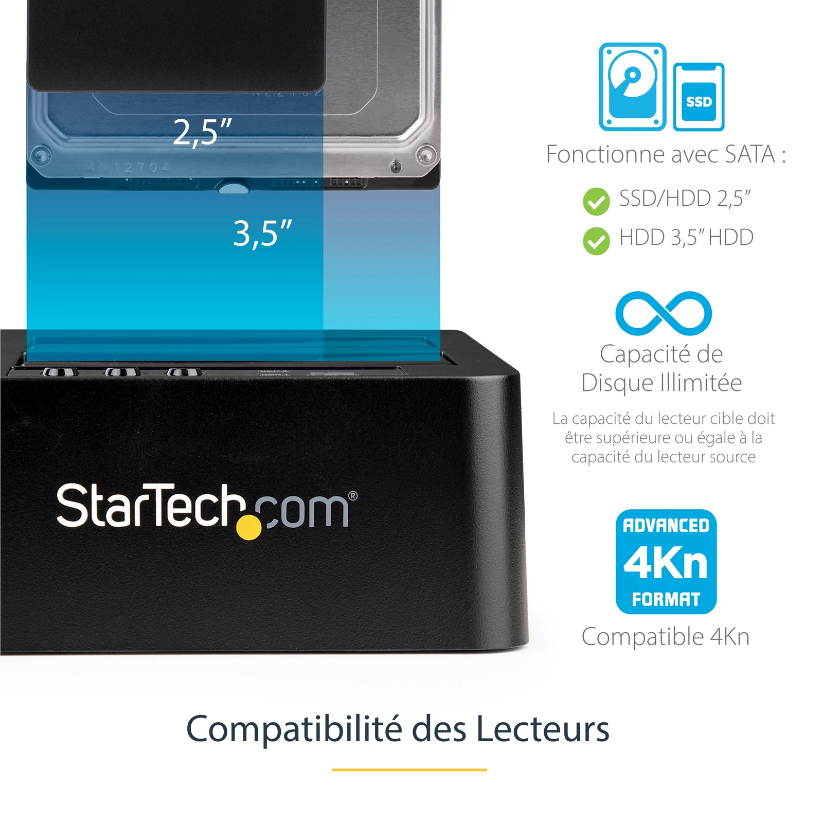 StarTech.com Duplicateur de Disque Dur à 2 Baies, Cloneur/Copieur Autonome USB 3.0 (5 Gbps) / eSATA vers 2,5/3,5" SATA III HDD/SSD, Station d'accueil pour Disque Dur, Cloneur de Disque Dur